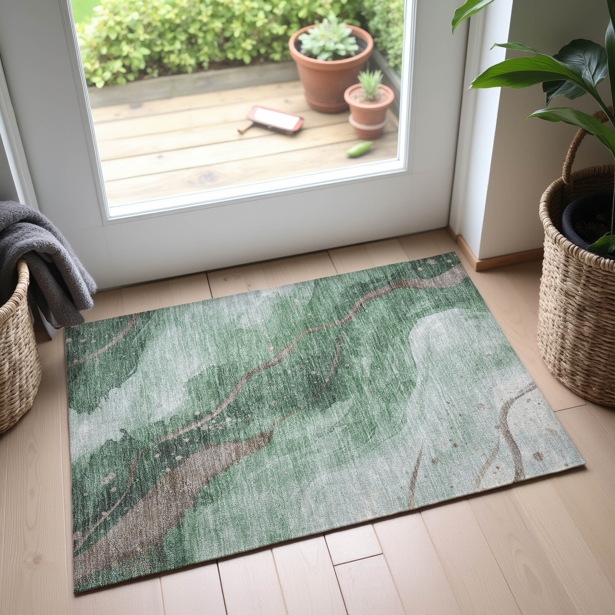 Seville Machine Washable Transitional Green Rug 1'8" x 2'6" #shape_Rectangle