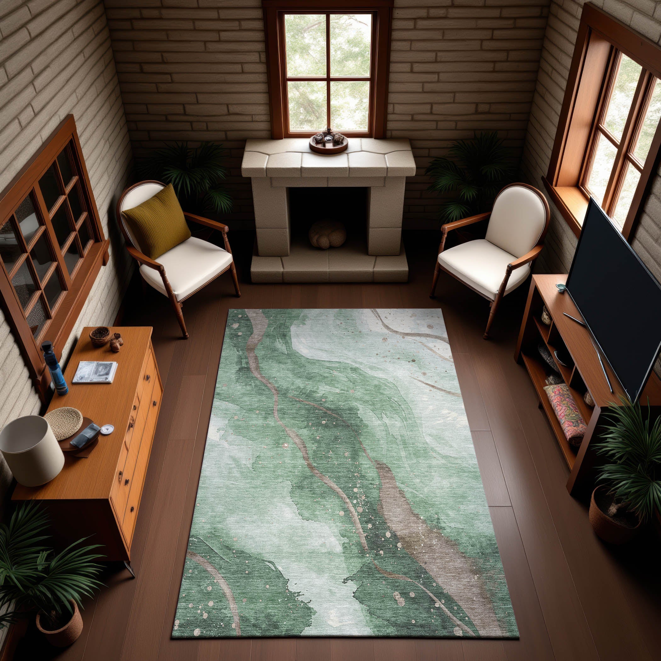 Seville Machine Washable Transitional Green Rug 2'6" x 3'10" #shape_Rectangle