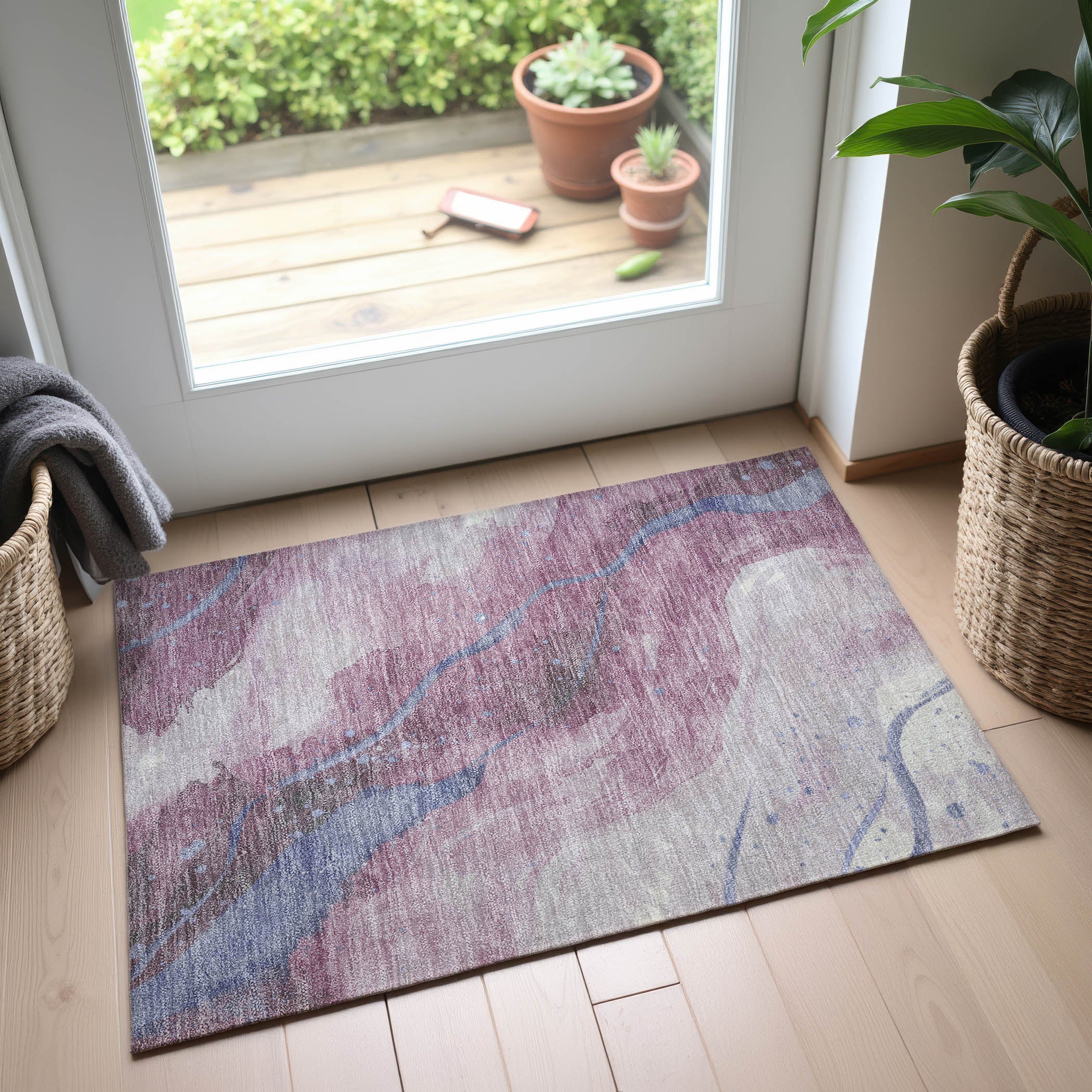 Seville Machine Washable Transitional Mauve Pink Rug 1'8" x 2'6" #shape_Rectangle