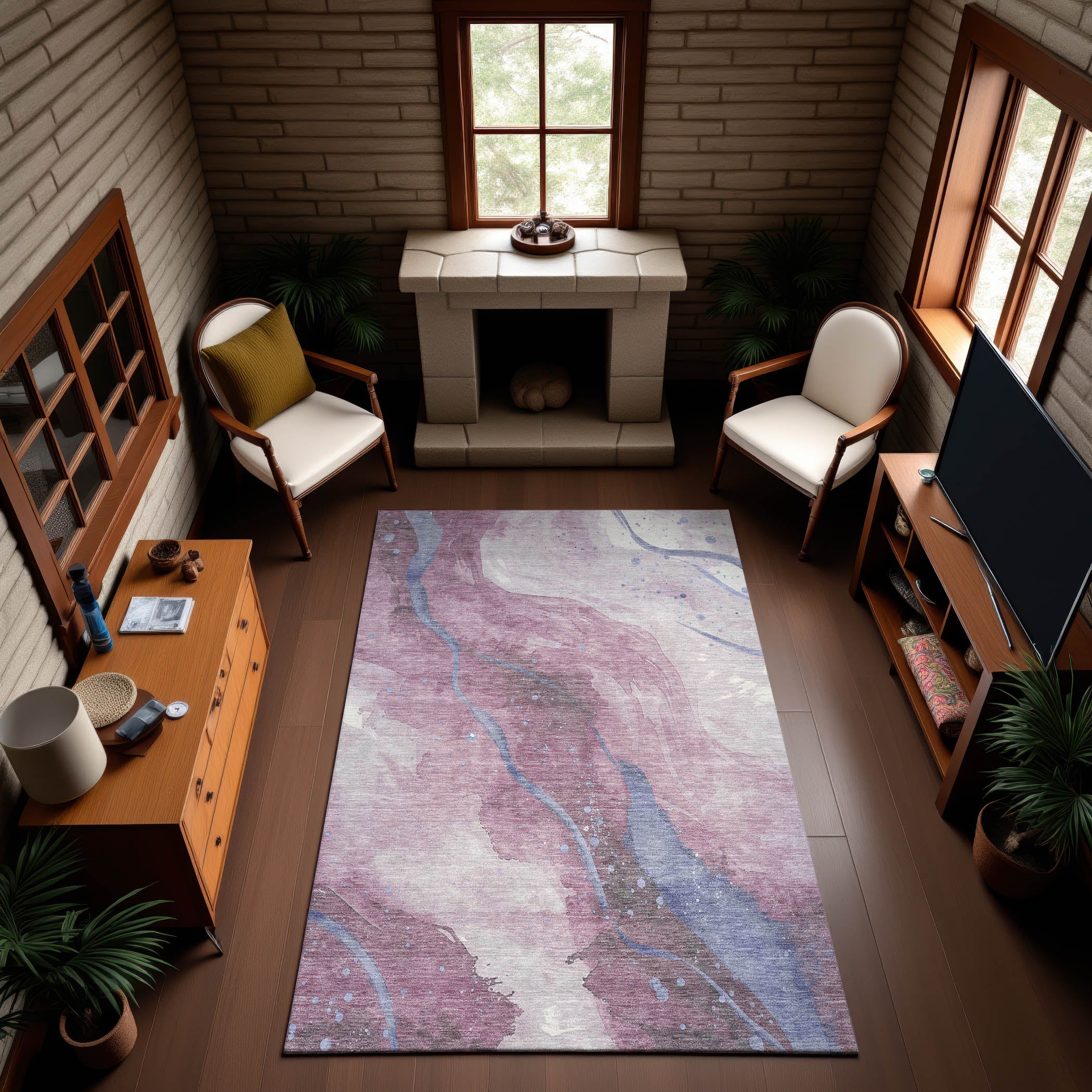 Seville Machine Washable Transitional Mauve Pink Rug 2'6" x 3'10" #shape_Rectangle