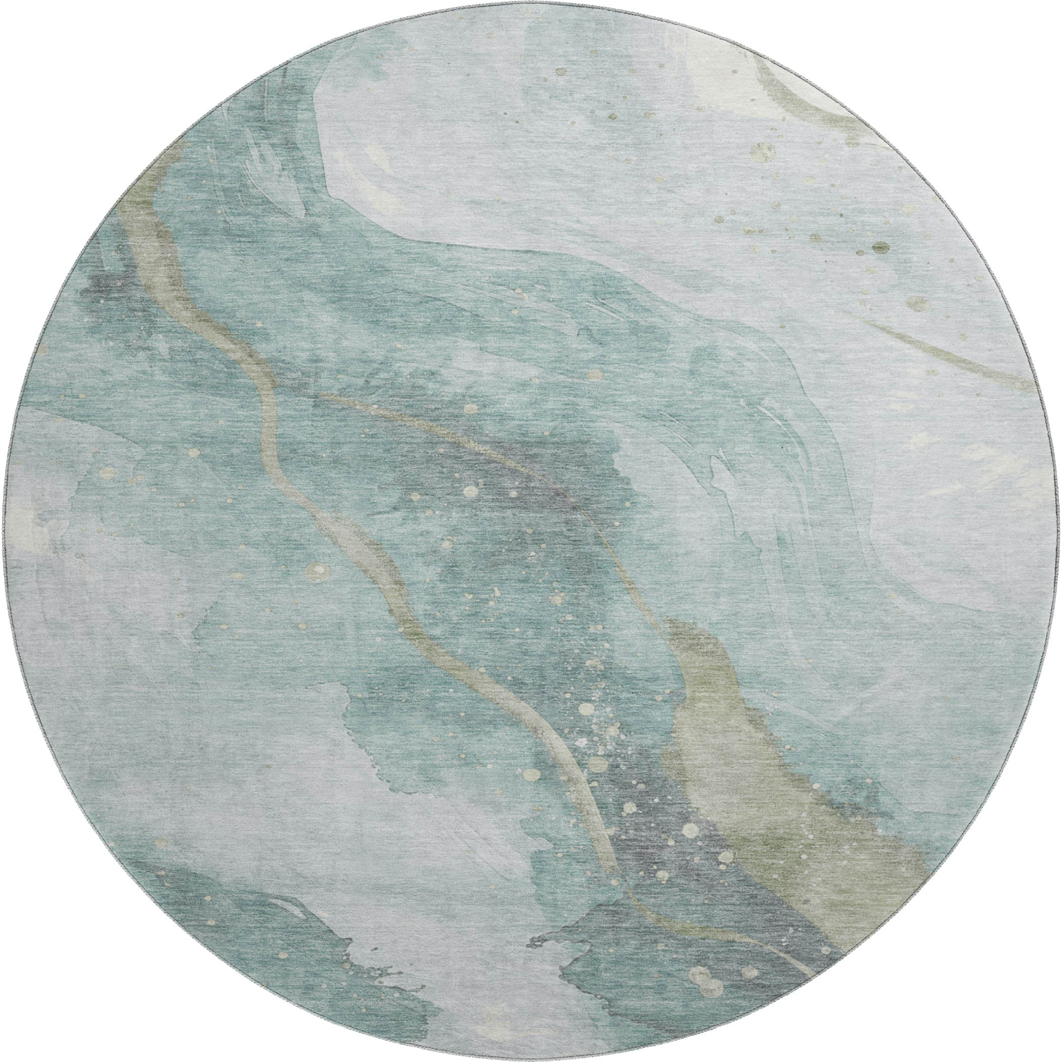 Seville Machine Washable Transitional Teal Rug 8' x 8' #shape_Round