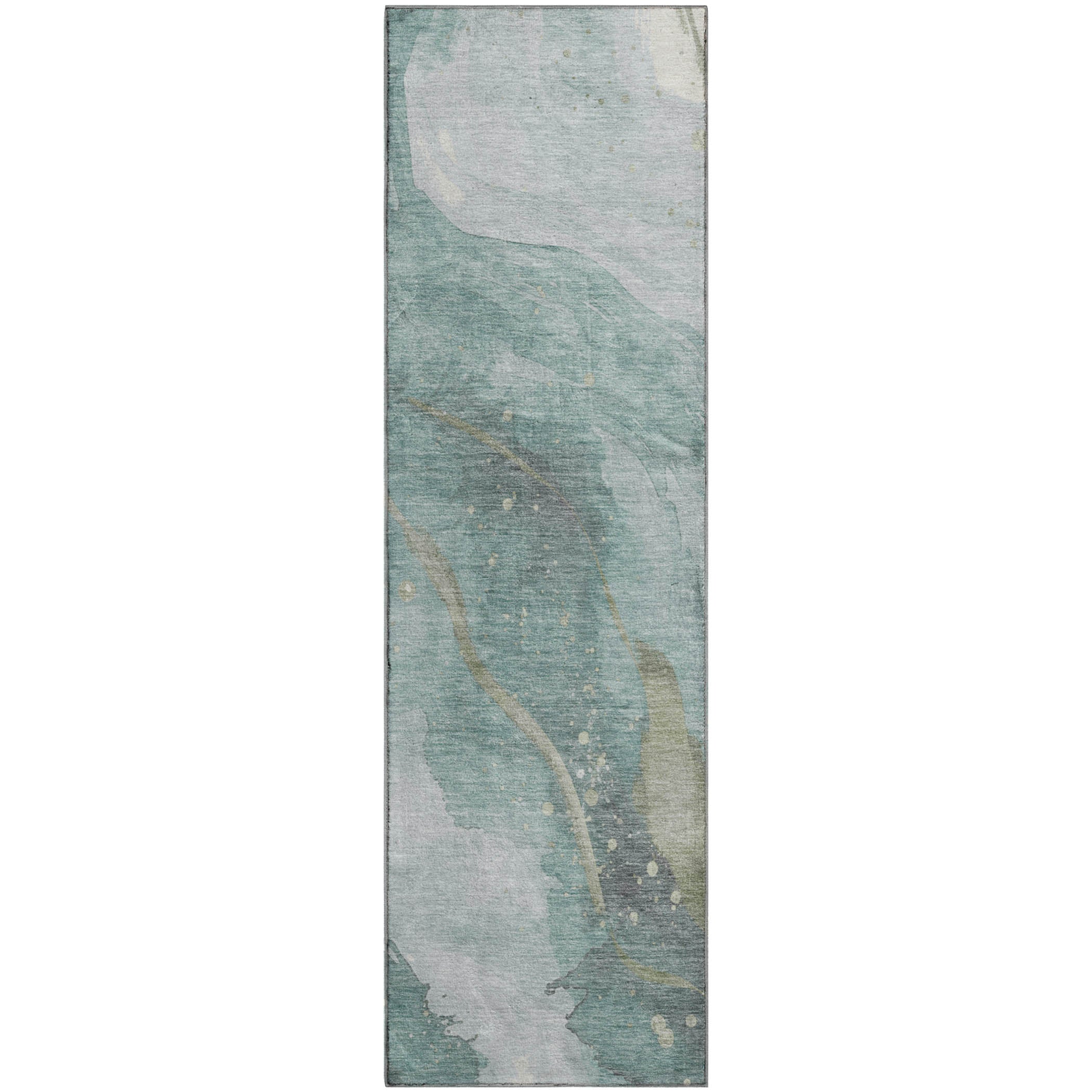 Seville Machine Washable Transitional Teal Rug 2'3" x 7'6" #shape_Runner