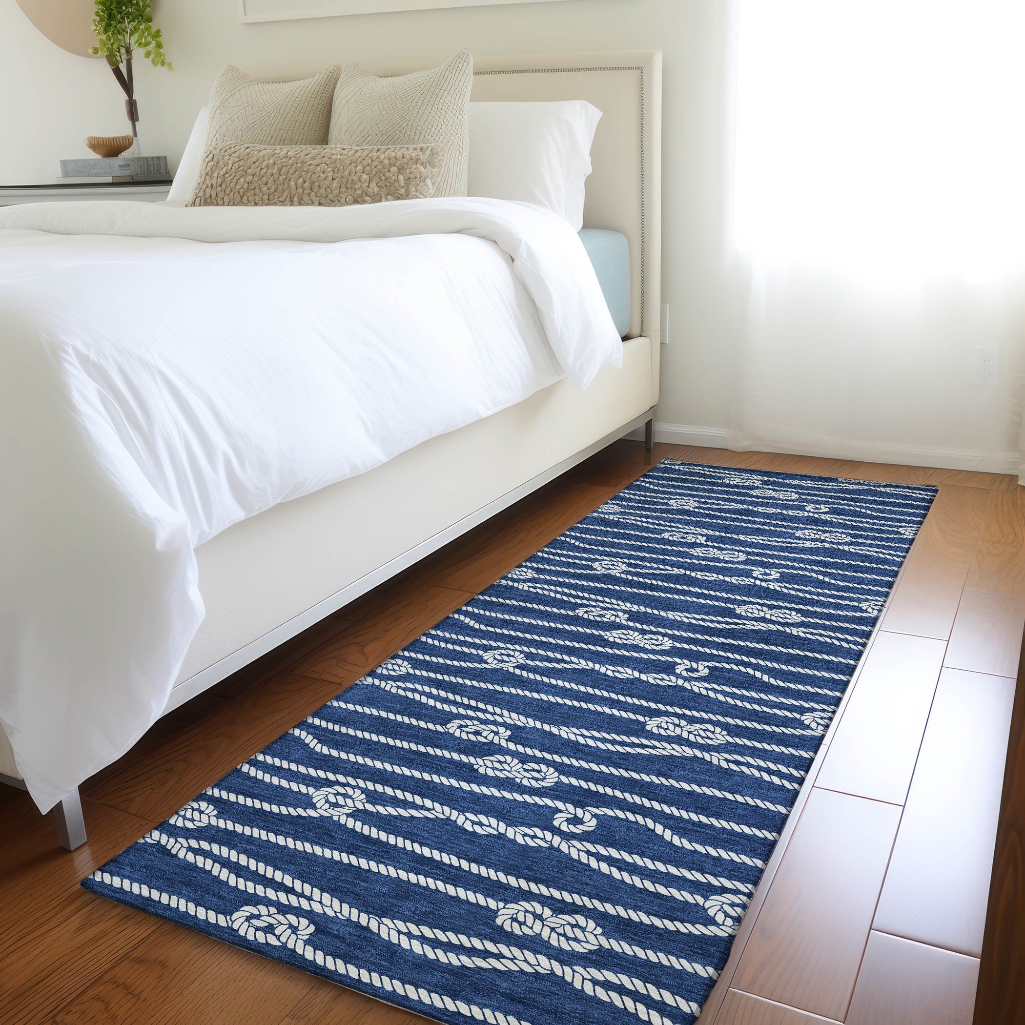 Reykjavik Machine Washable Coastal Navy Blue Rug 2'3" x 7'6" #shape_Runner