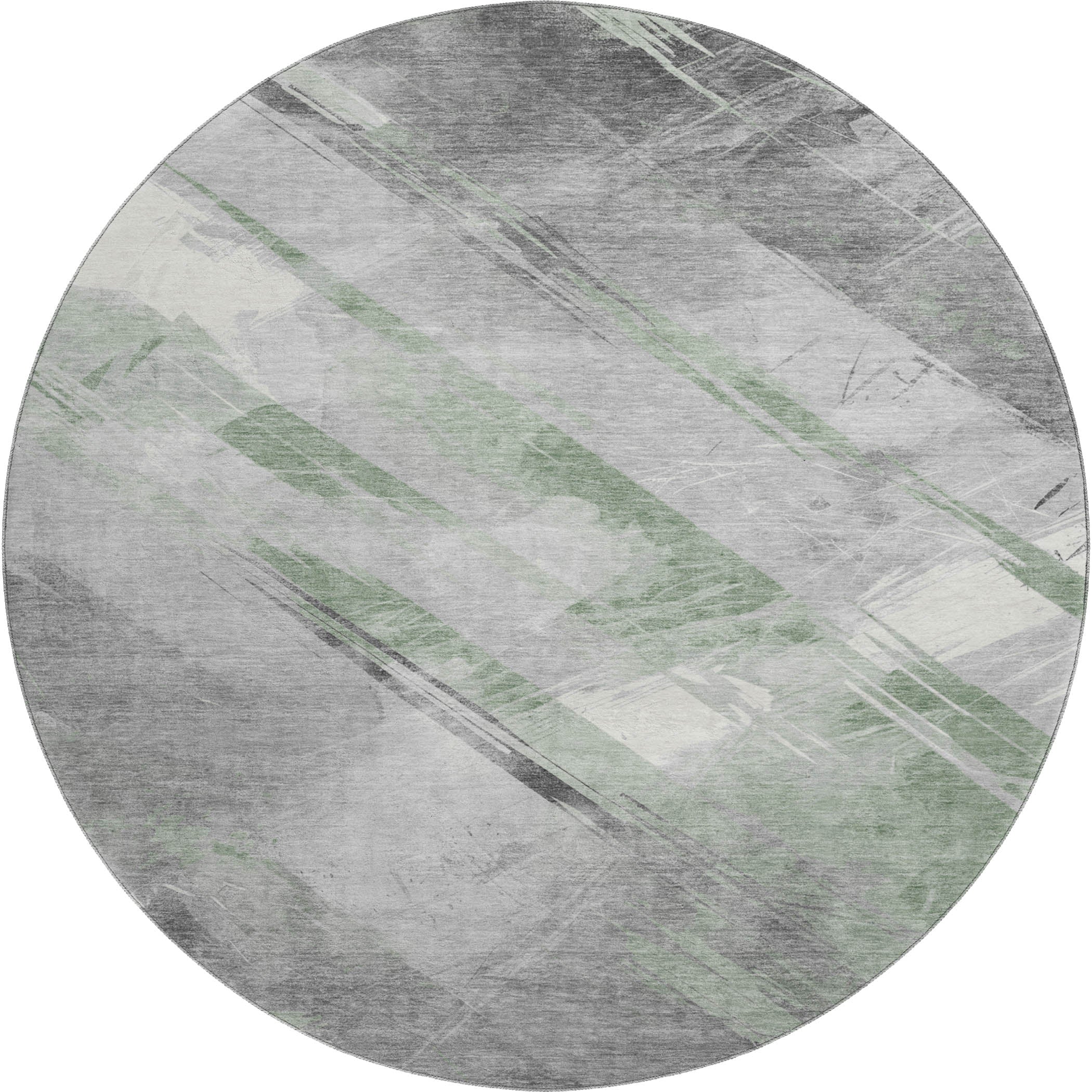 Seoul Machine Washable Transitional Aloe Green Rug 8' x 8' #shape_Round