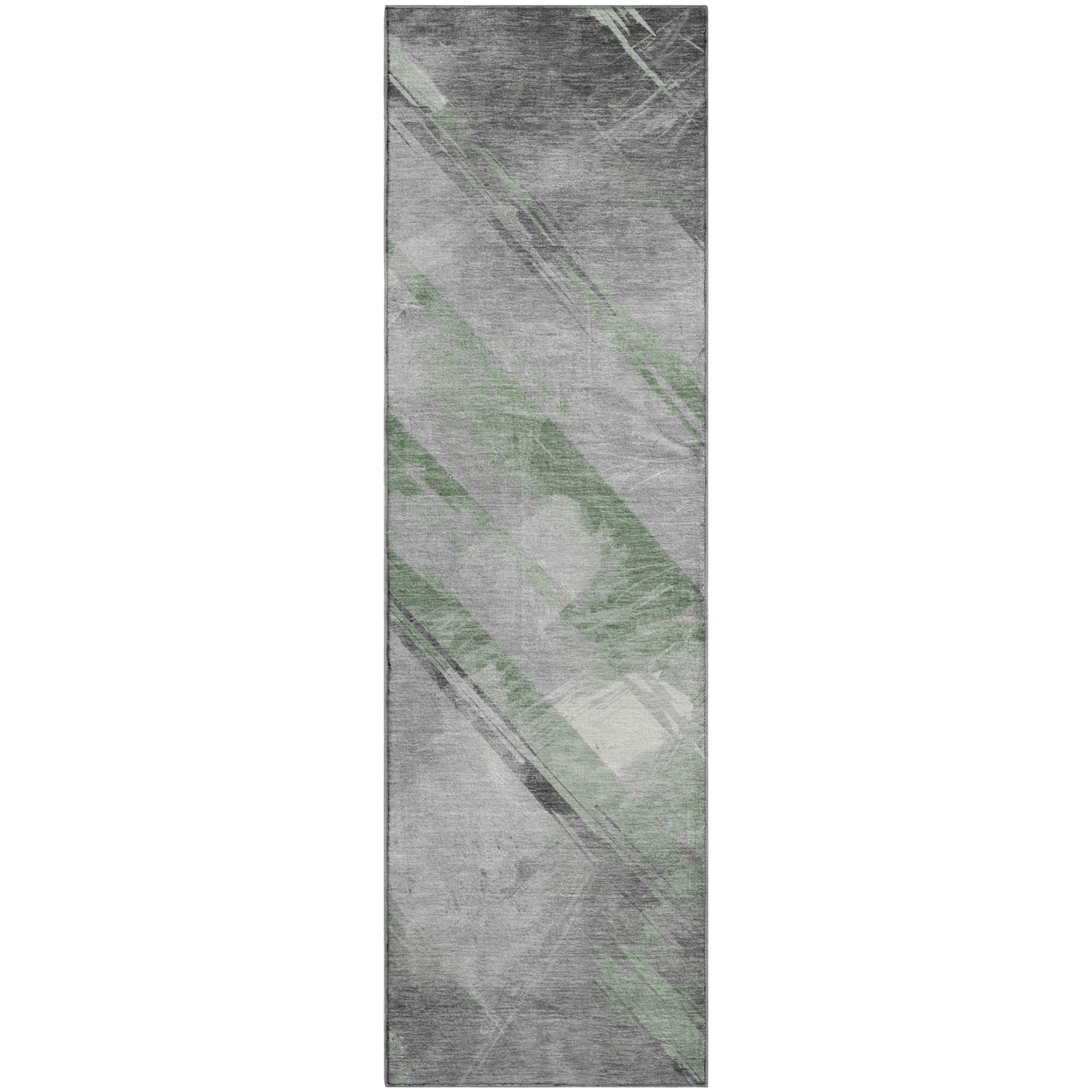 Seoul Machine Washable Transitional Aloe Green Rug 2'3" x 7'6" #shape_Runner