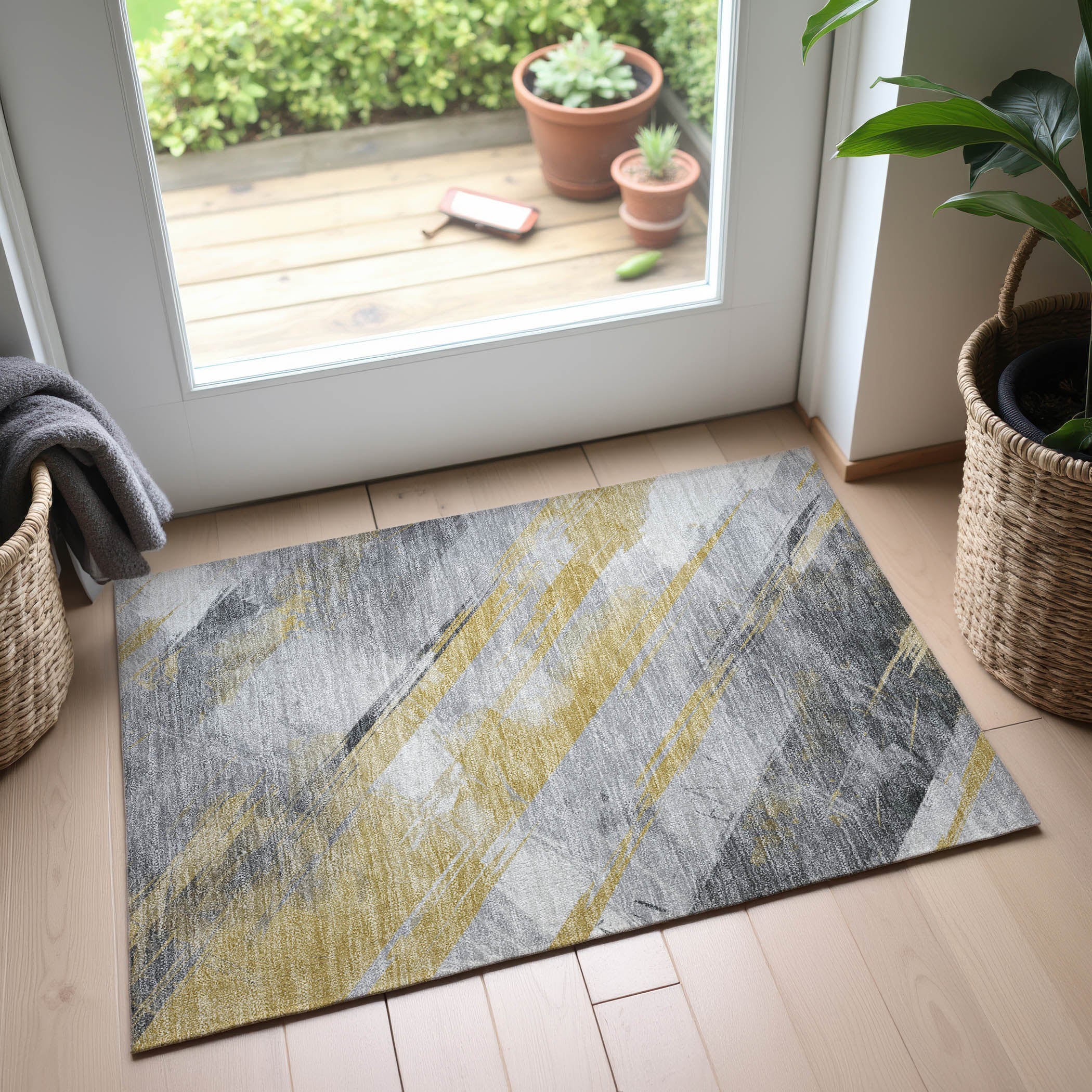 Seoul Machine Washable Transitional Gold Rug 1'8" x 2'6" #shape_Rectangle