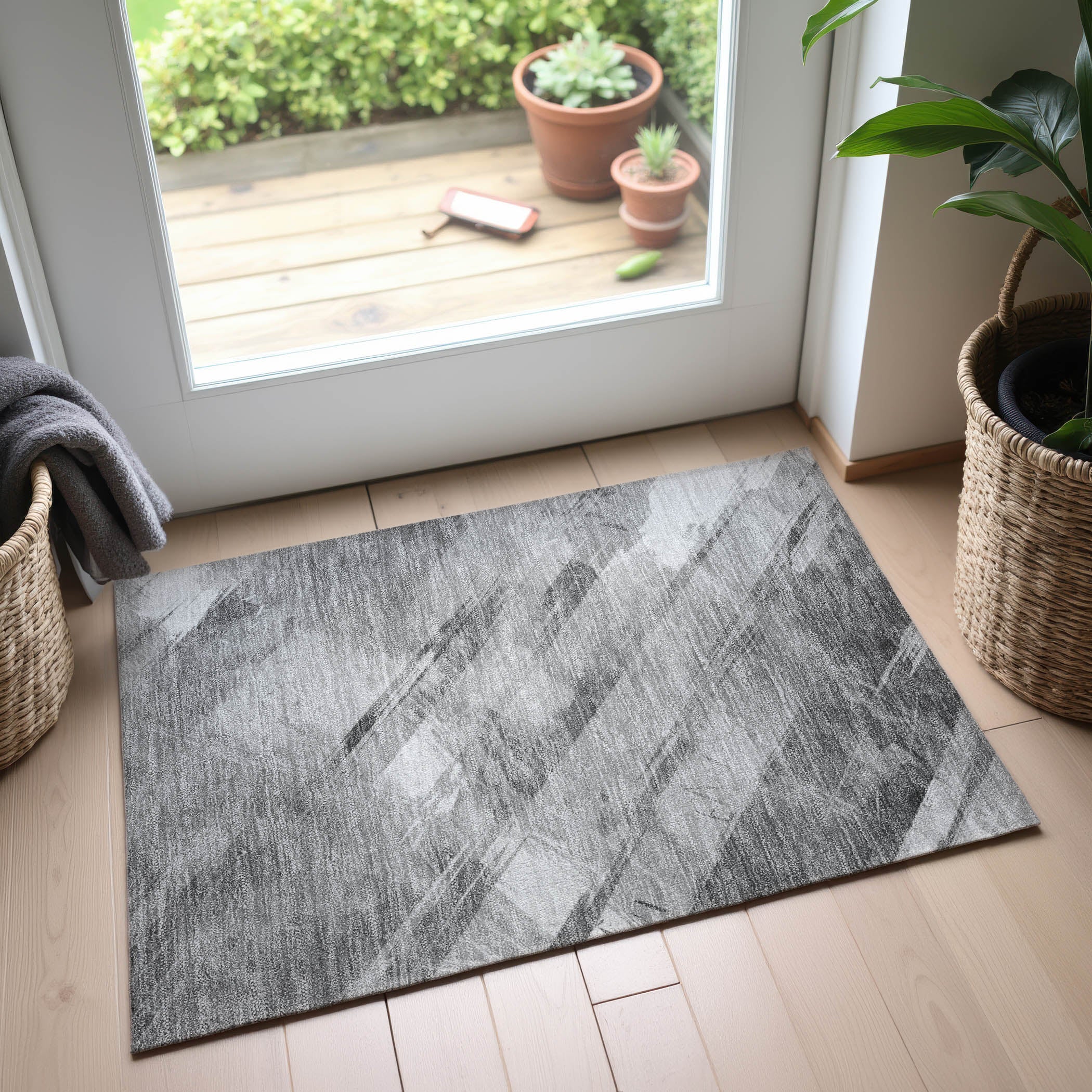 Seoul Machine Washable Transitional Gray Rug 1'8" x 2'6" #shape_Rectangle