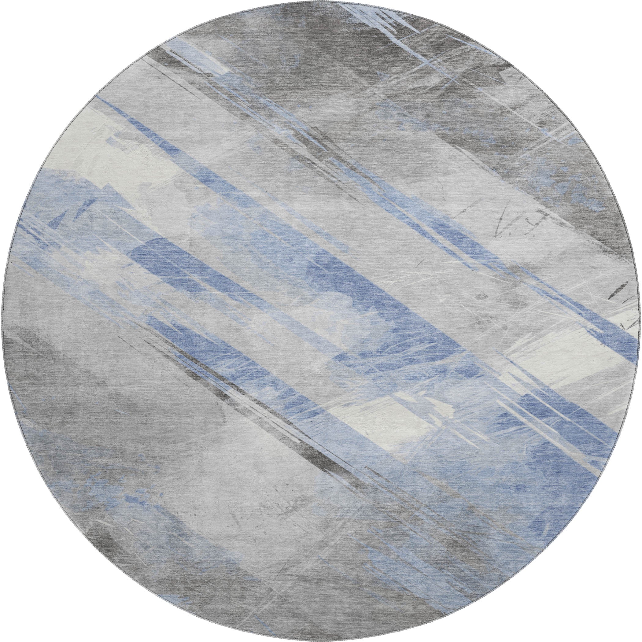 Seoul Machine Washable Transitional Sky Blue Rug 8' x 8' #shape_Round