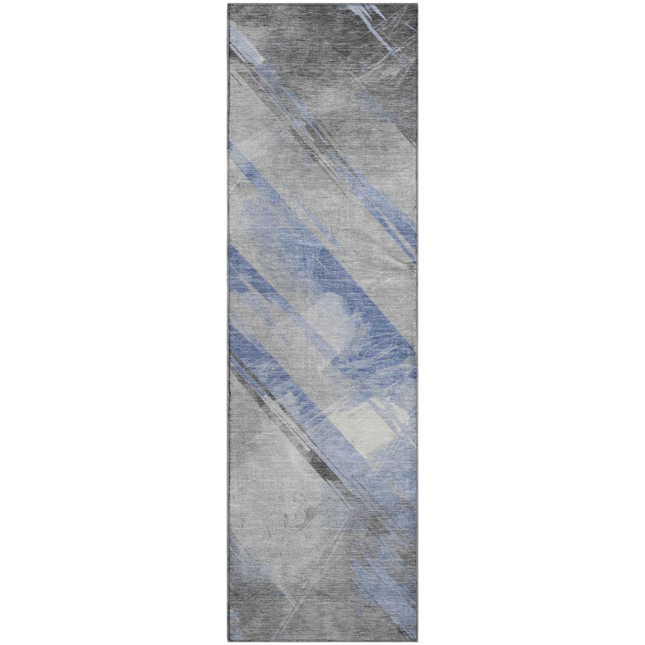 Seoul Machine Washable Transitional Sky Blue Rug 2'3" x 7'6" #shape_Runner