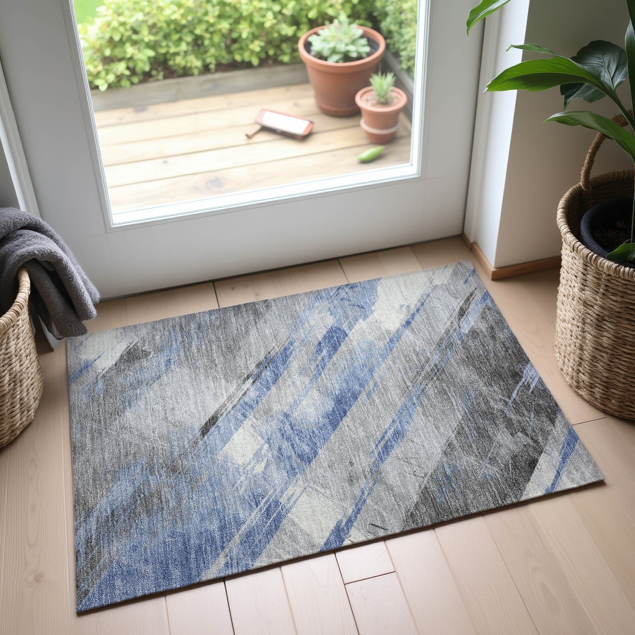 Seoul Machine Washable Transitional Sky Blue Rug 1'8" x 2'6" #shape_Rectangle