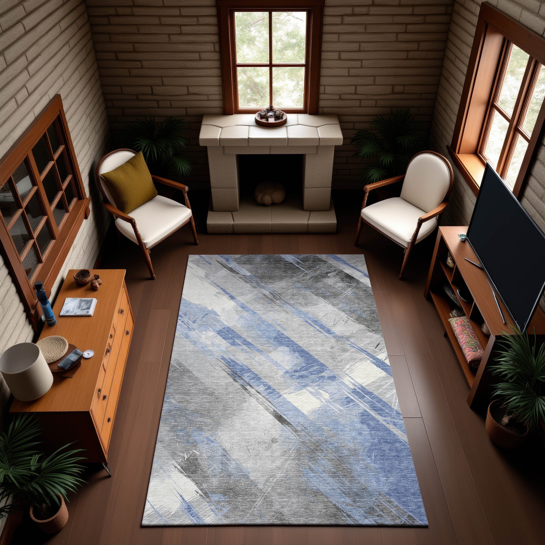 Seoul Machine Washable Transitional Sky Blue Rug 2'6" x 3'10" #shape_Rectangle