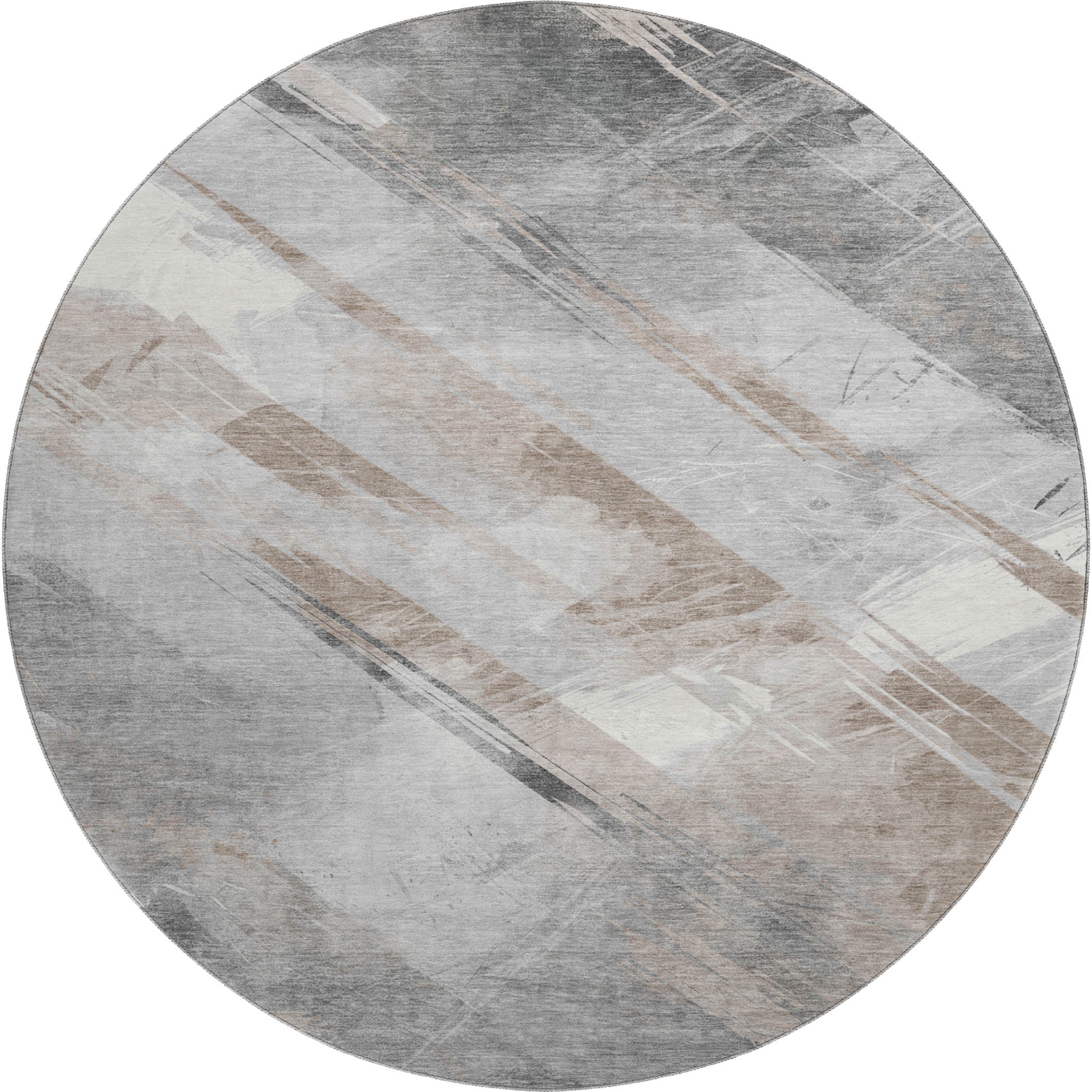 Seoul Machine Washable Transitional Taupe Brown Rug 8' x 8' #shape_Round