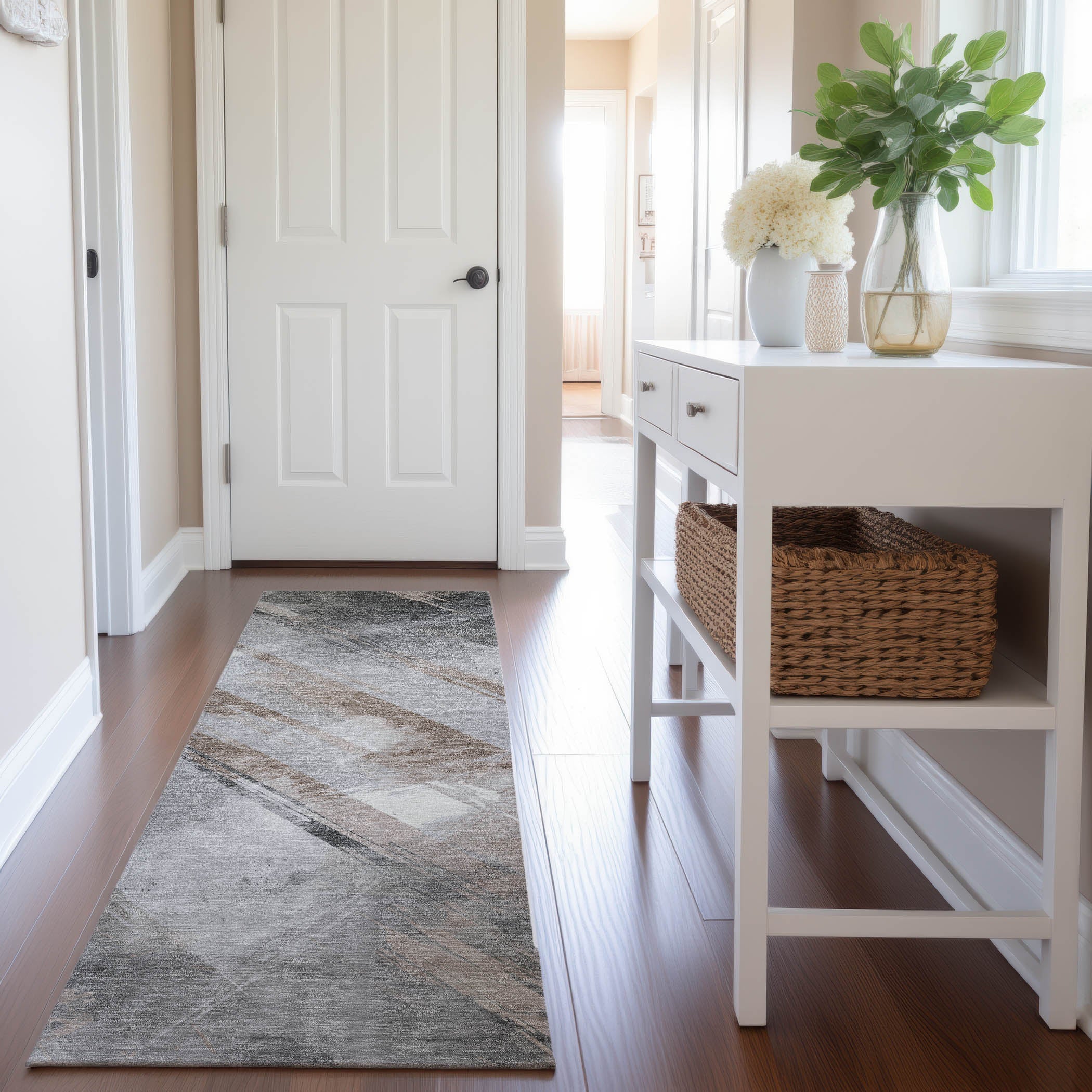 Seoul Machine Washable Transitional Taupe Brown Rug 2'3" x 7'6" #shape_Runner