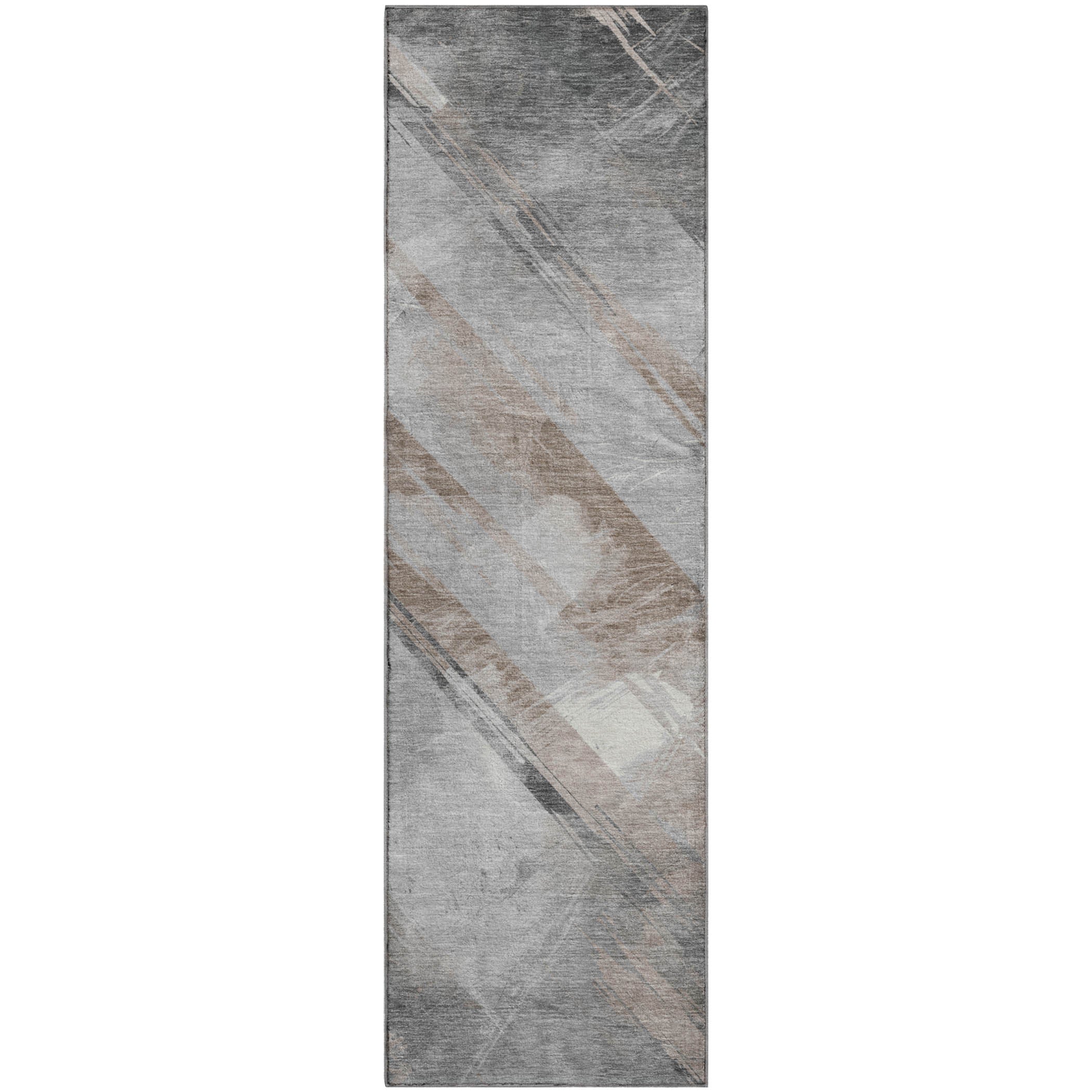 Seoul Machine Washable Transitional Taupe Brown Rug 2'3" x 7'6" #shape_Runner