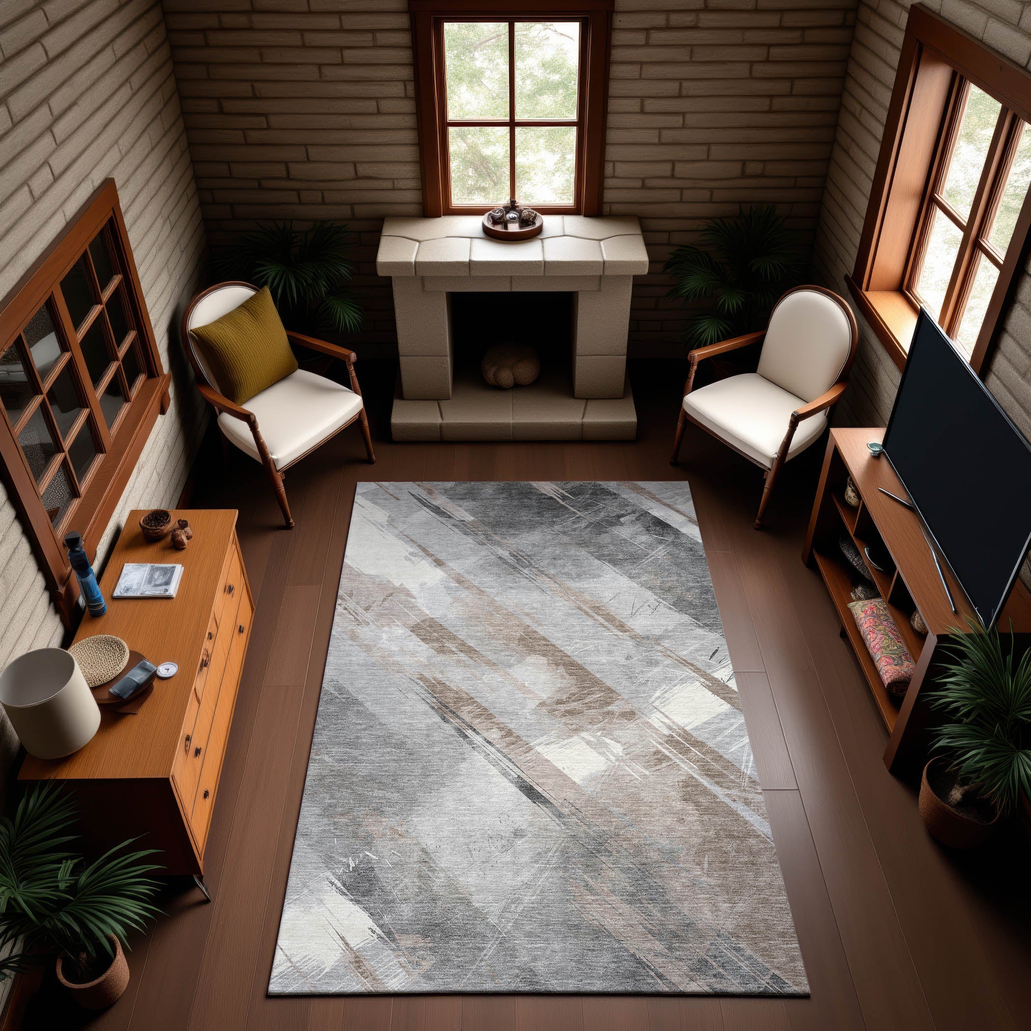 Seoul Machine Washable Transitional Taupe Brown Rug 2'6" x 3'10" #shape_Rectangle
