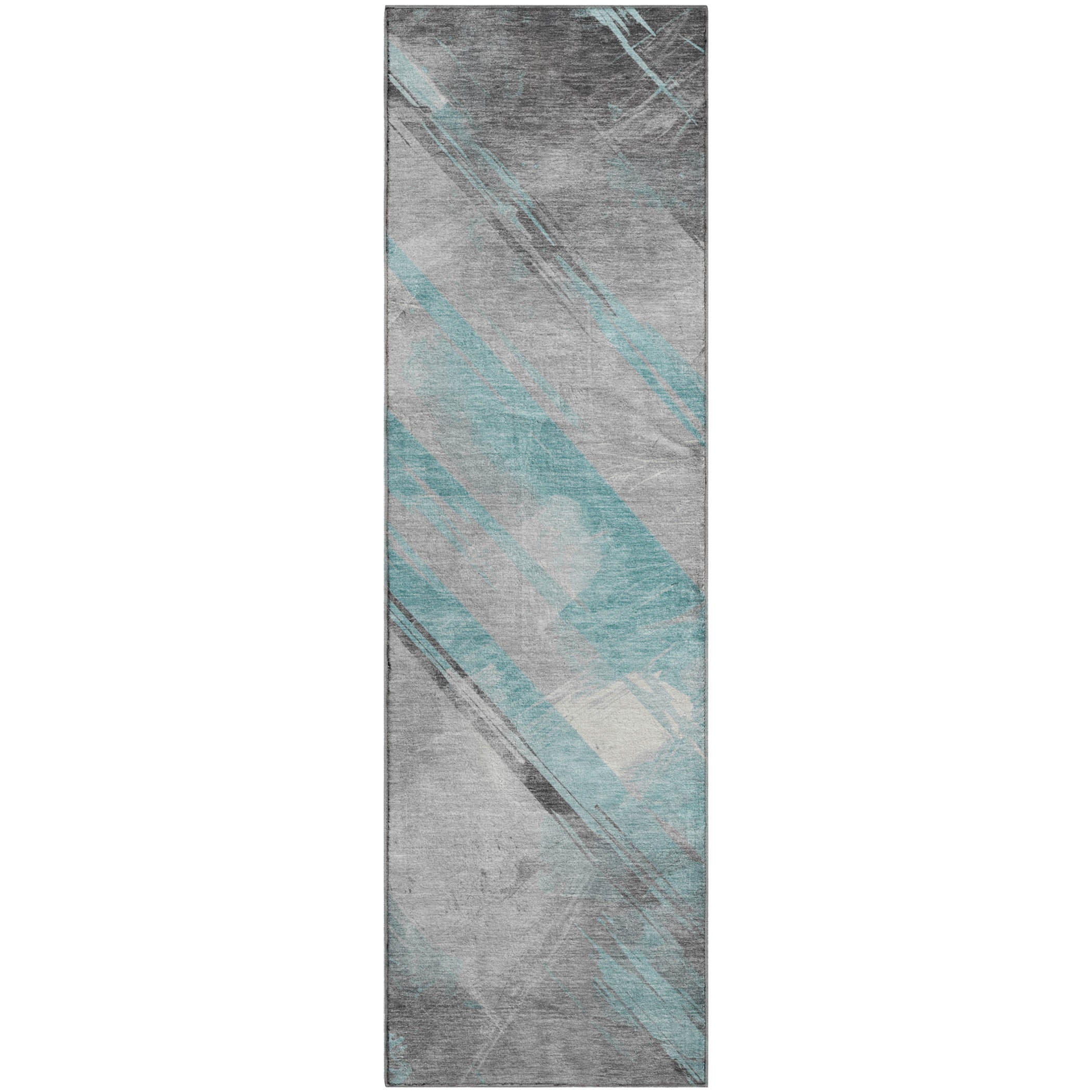 Seoul Machine Washable Transitional Teal Rug 2'3" x 7'6" #shape_Runner