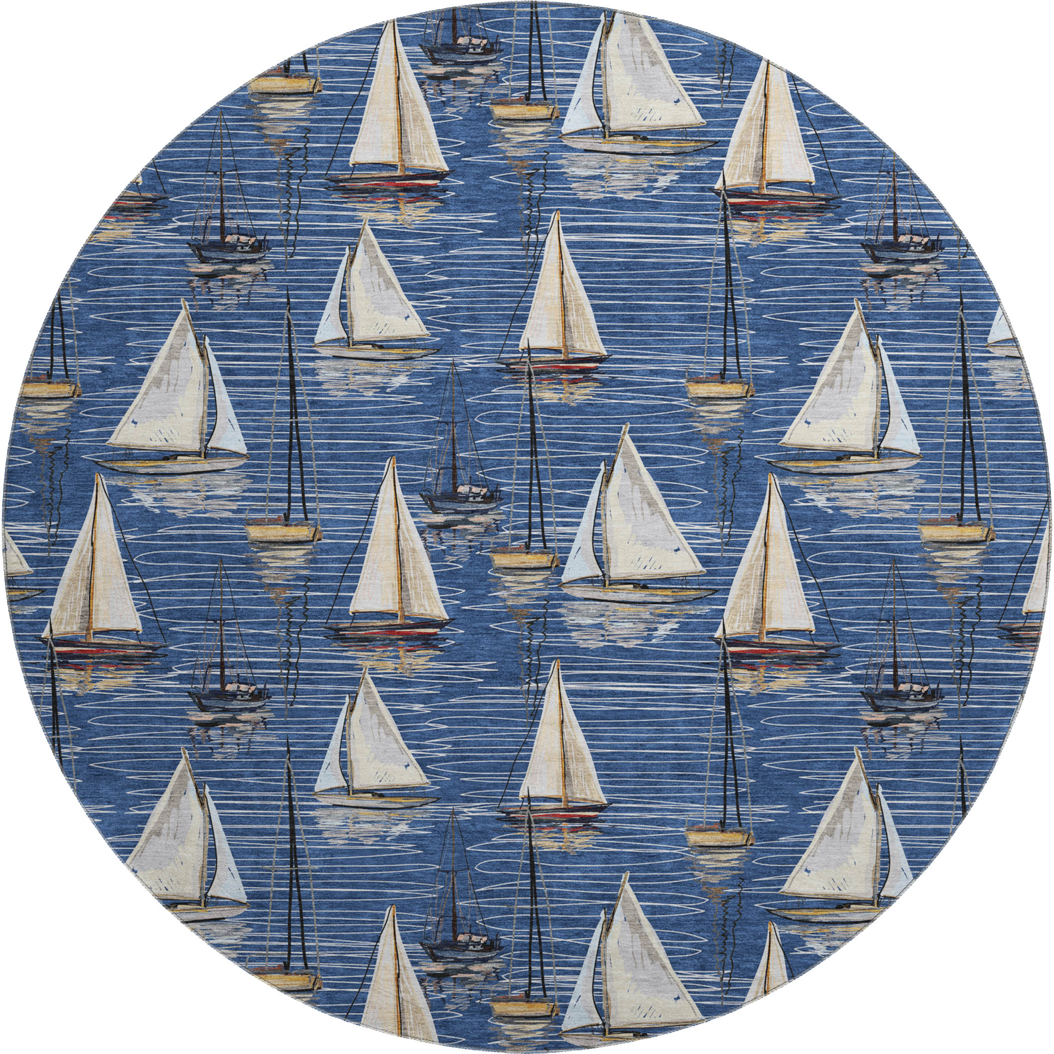 Dublin Machine Washable Coastal Navy Blue Rug 8' x 8' #shape_Round