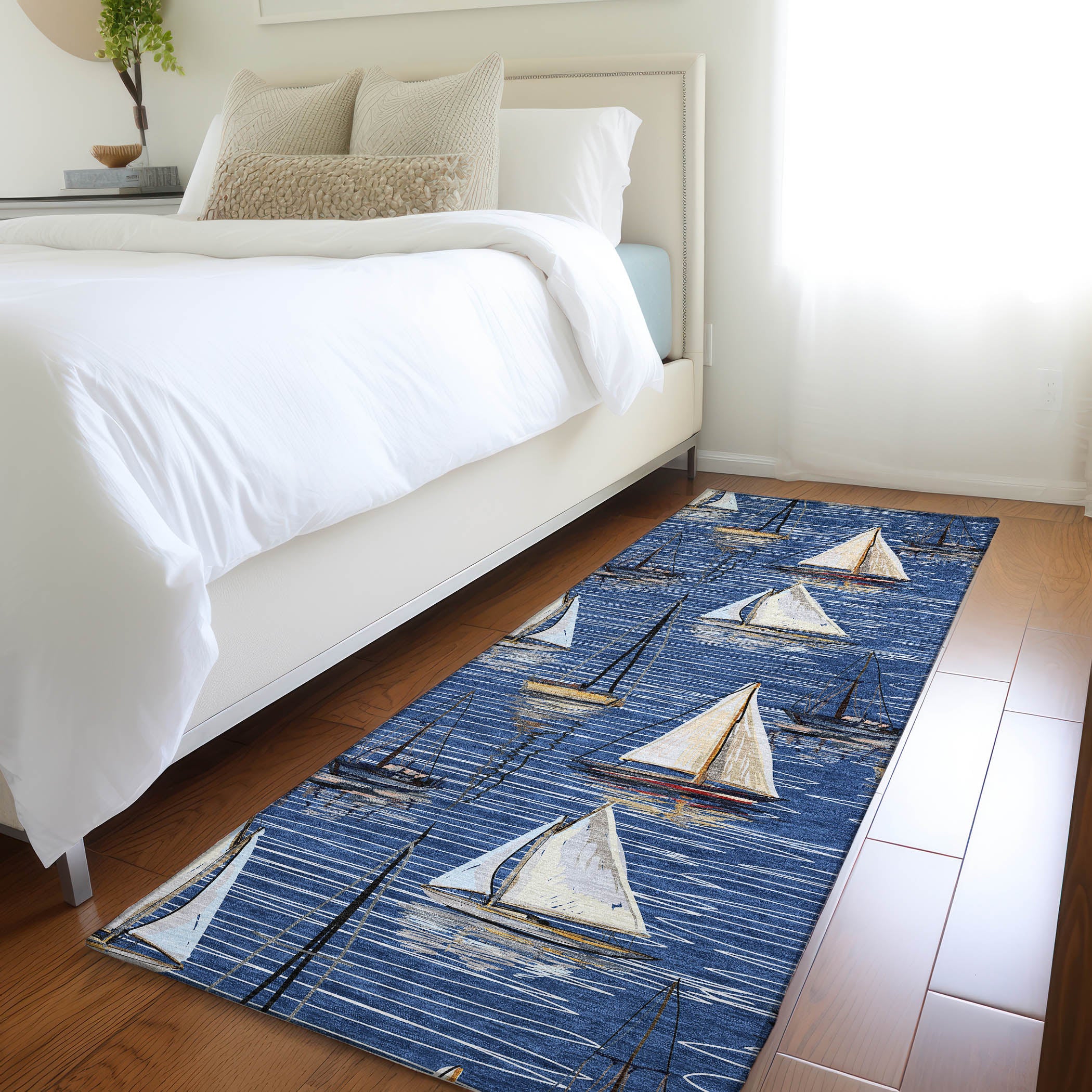 Dublin Machine Washable Coastal Navy Blue Rug 2'3" x 7'6" #shape_Runner