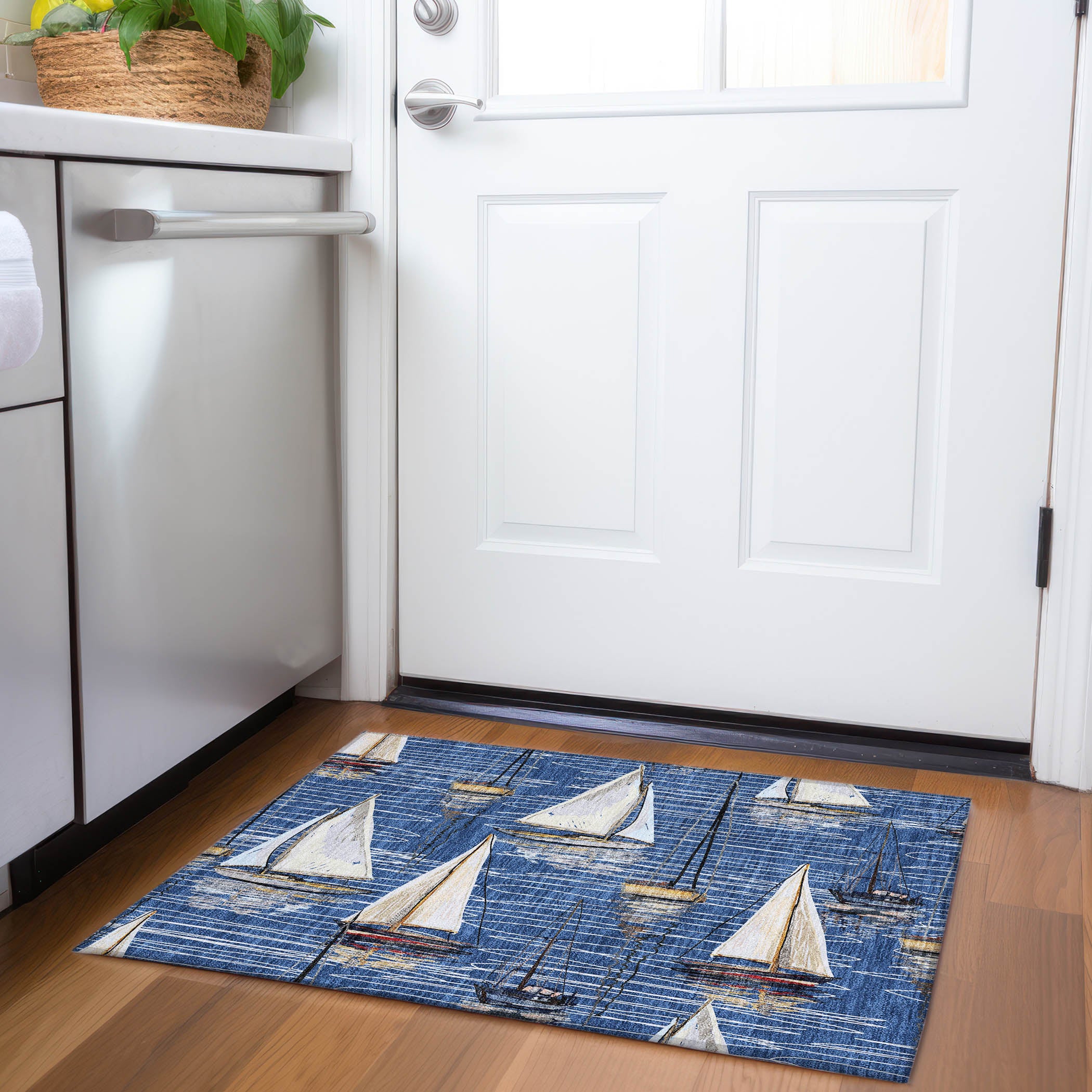 Dublin Machine Washable Coastal Navy Blue Rug 1'8" x 2'6" #shape_Rectangle