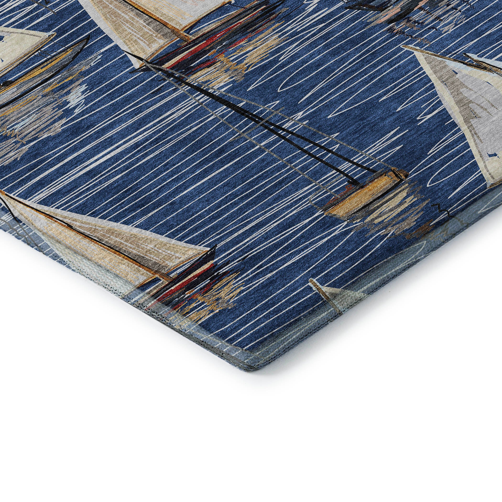 Dublin Machine Washable Coastal Navy Blue Rug 1'8" x 2'6" #shape_Rectangle