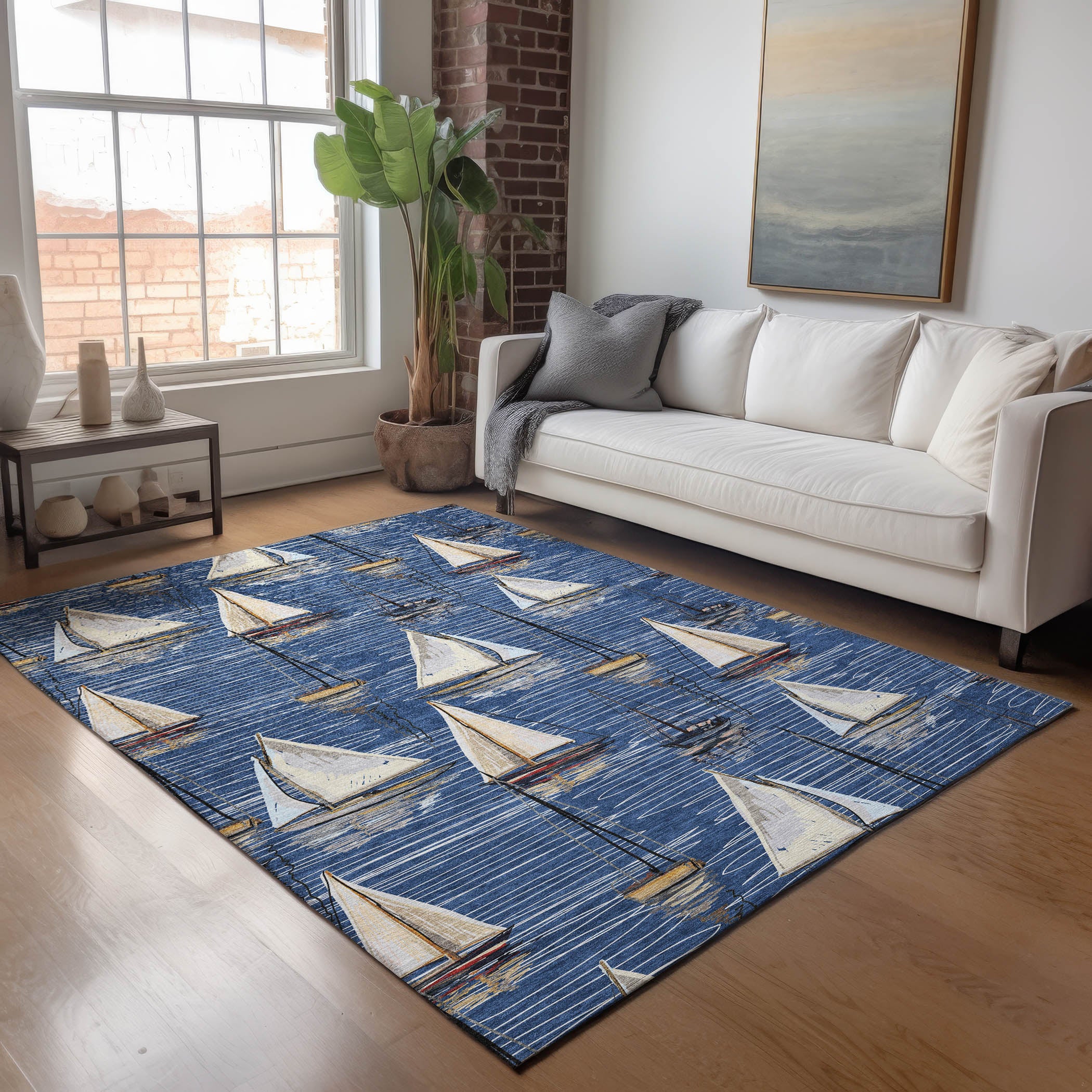 Dublin Machine Washable Coastal Navy Blue Rug 2'6" x 3'10" #shape_Rectangle