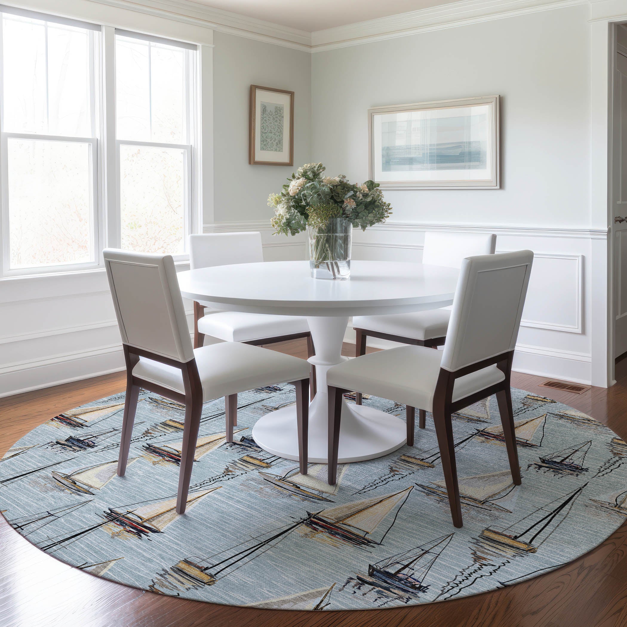 Dublin Machine Washable Coastal Sky Blue Rug 8' x 8' #shape_Round