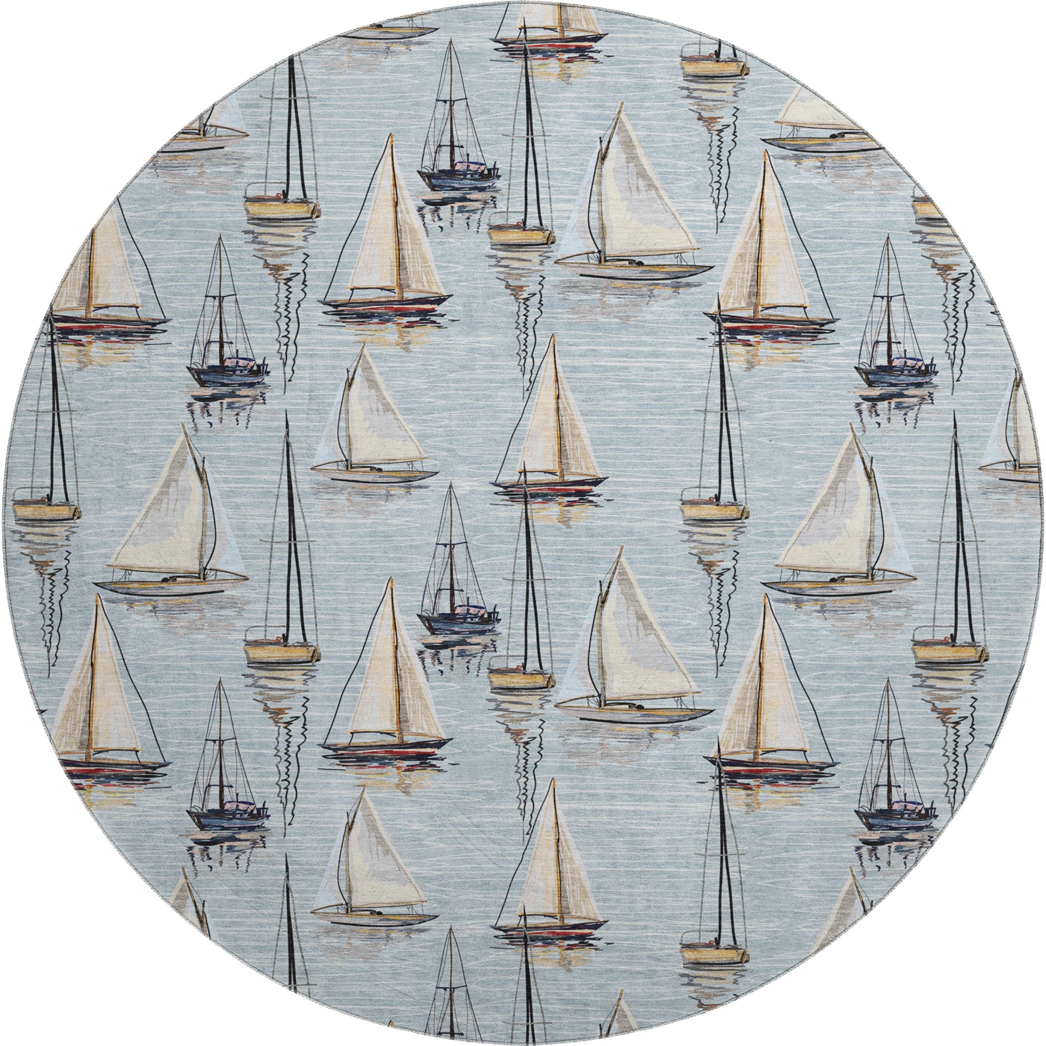 Dublin Machine Washable Coastal Sky Blue Rug 8' x 8' #shape_Round