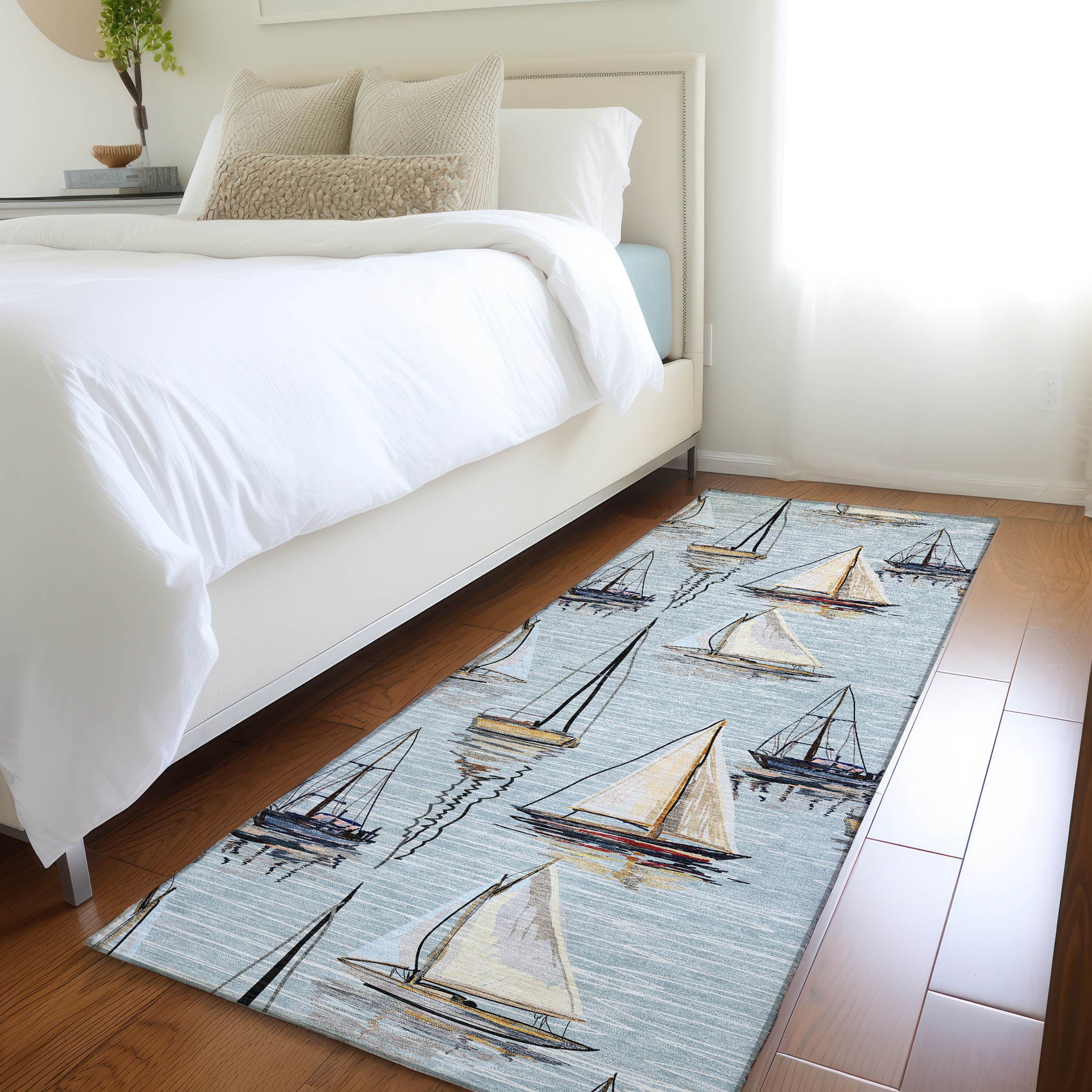 Dublin Machine Washable Coastal Sky Blue Rug 2'3" x 7'6" #shape_Runner