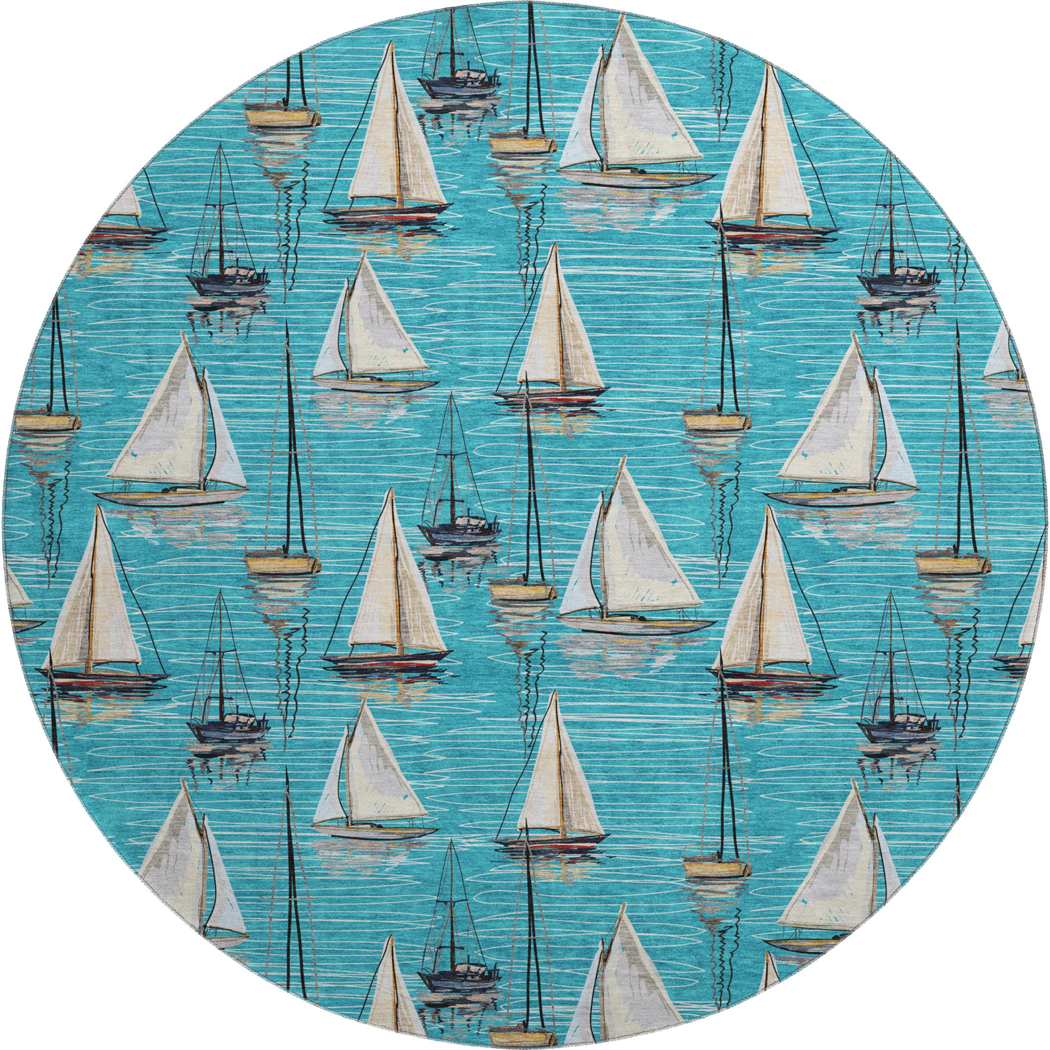 Dublin Machine Washable Coastal Teal Rug 8' x 8' #shape_Round