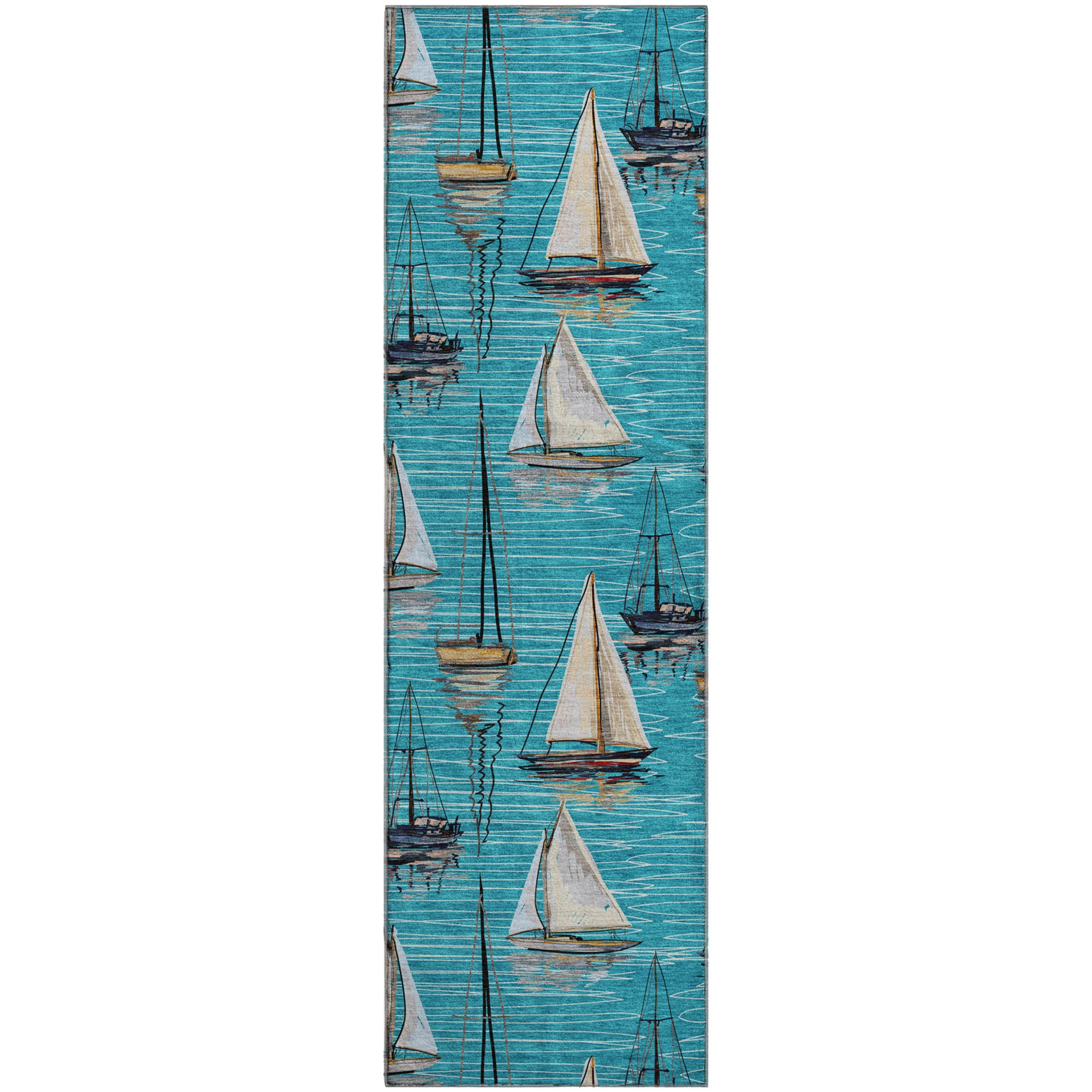 Dublin Machine Washable Coastal Teal Rug 2'3" x 7'6" #shape_Runner