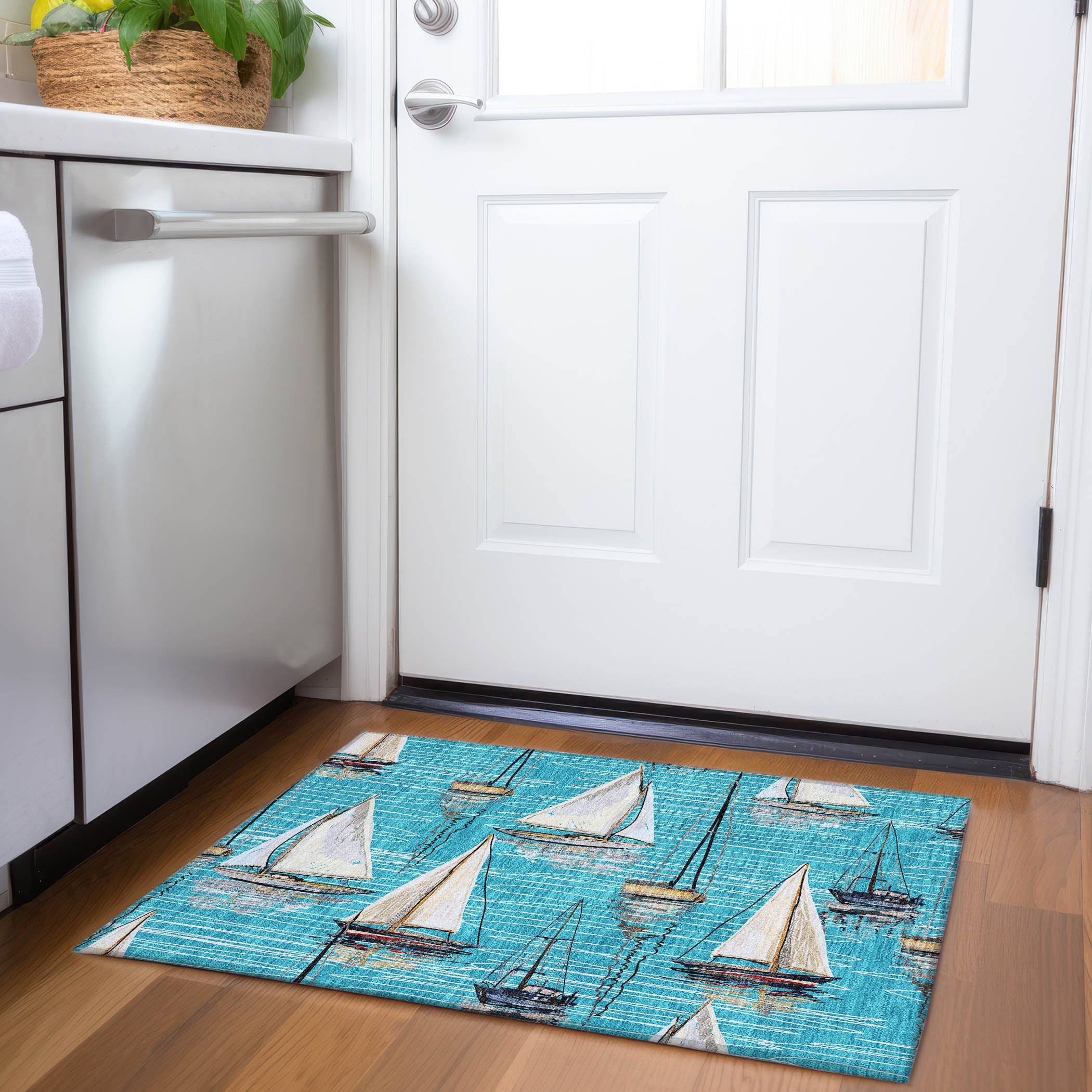 Dublin Machine Washable Coastal Teal Rug 1'8" x 2'6" #shape_Rectangle