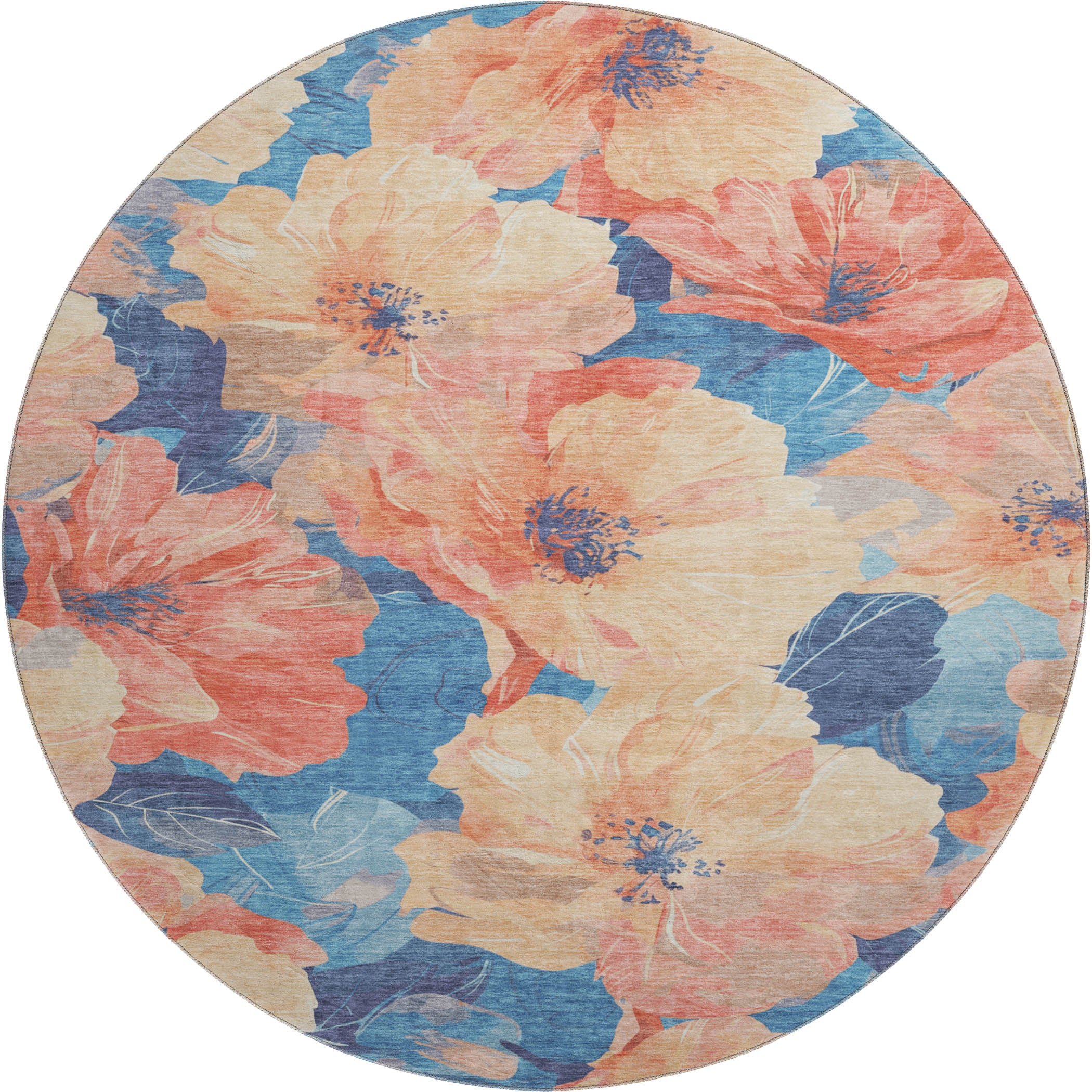 Bangkok Machine Washable Transitional Peach Orange Rug 8' x 8' #shape_Round