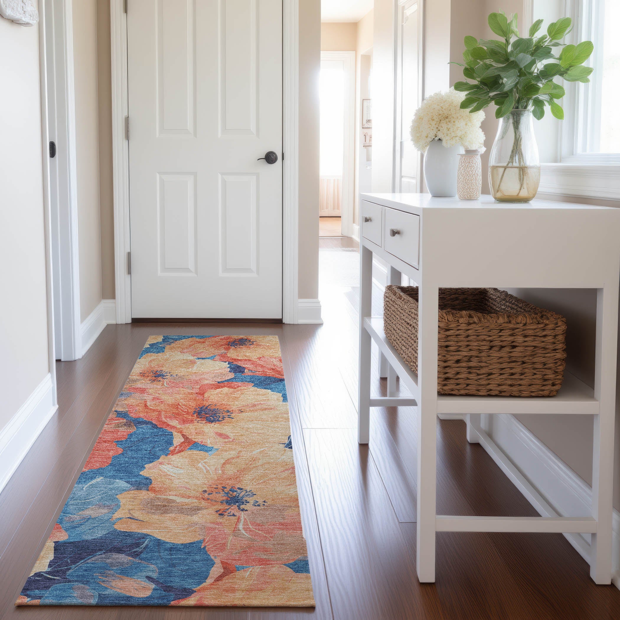 Bangkok Machine Washable Transitional Peach Orange Rug 2'3" x 7'6" #shape_Runner