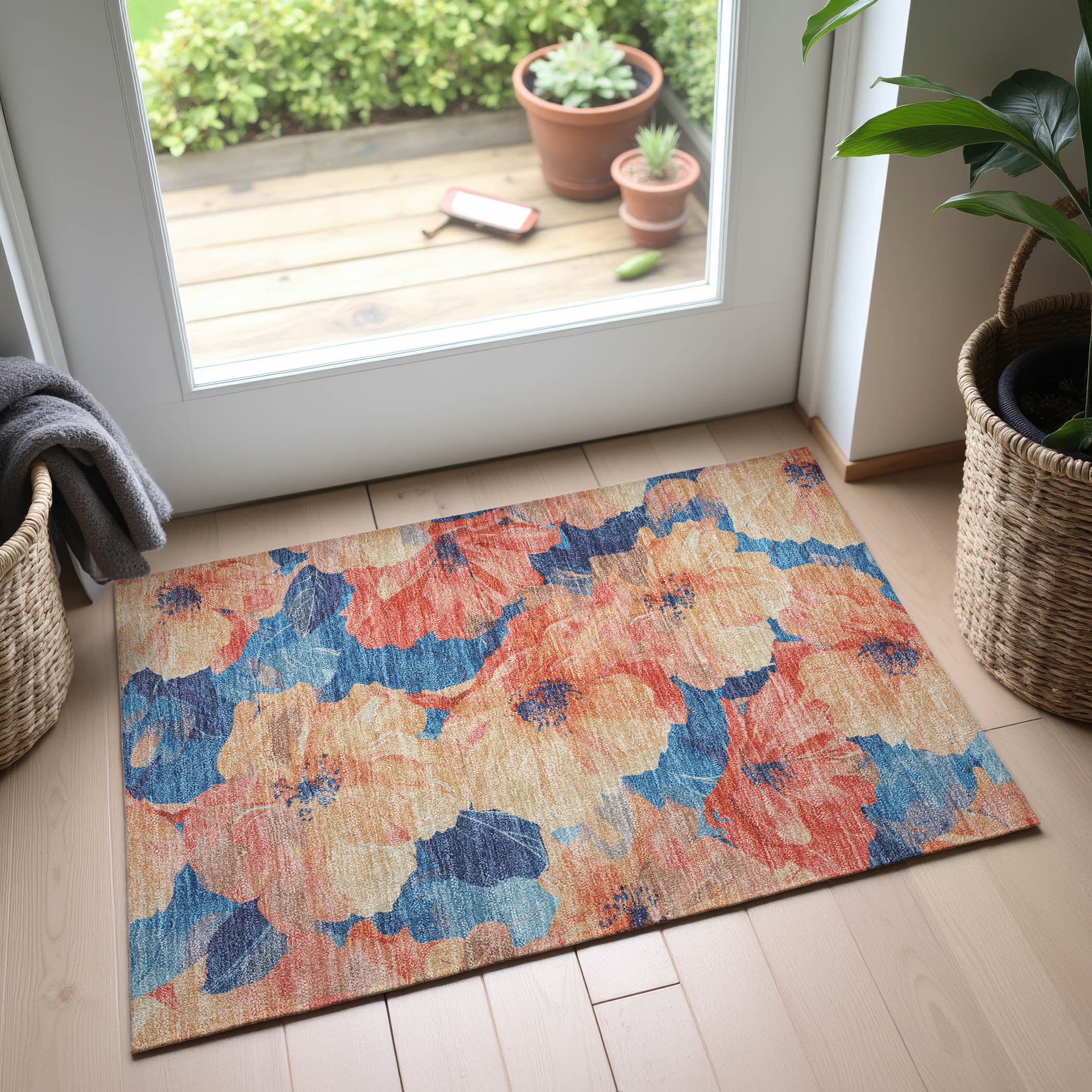 Bangkok Machine Washable Transitional Peach Orange Rug 1'8" x 2'6" #shape_Rectangle