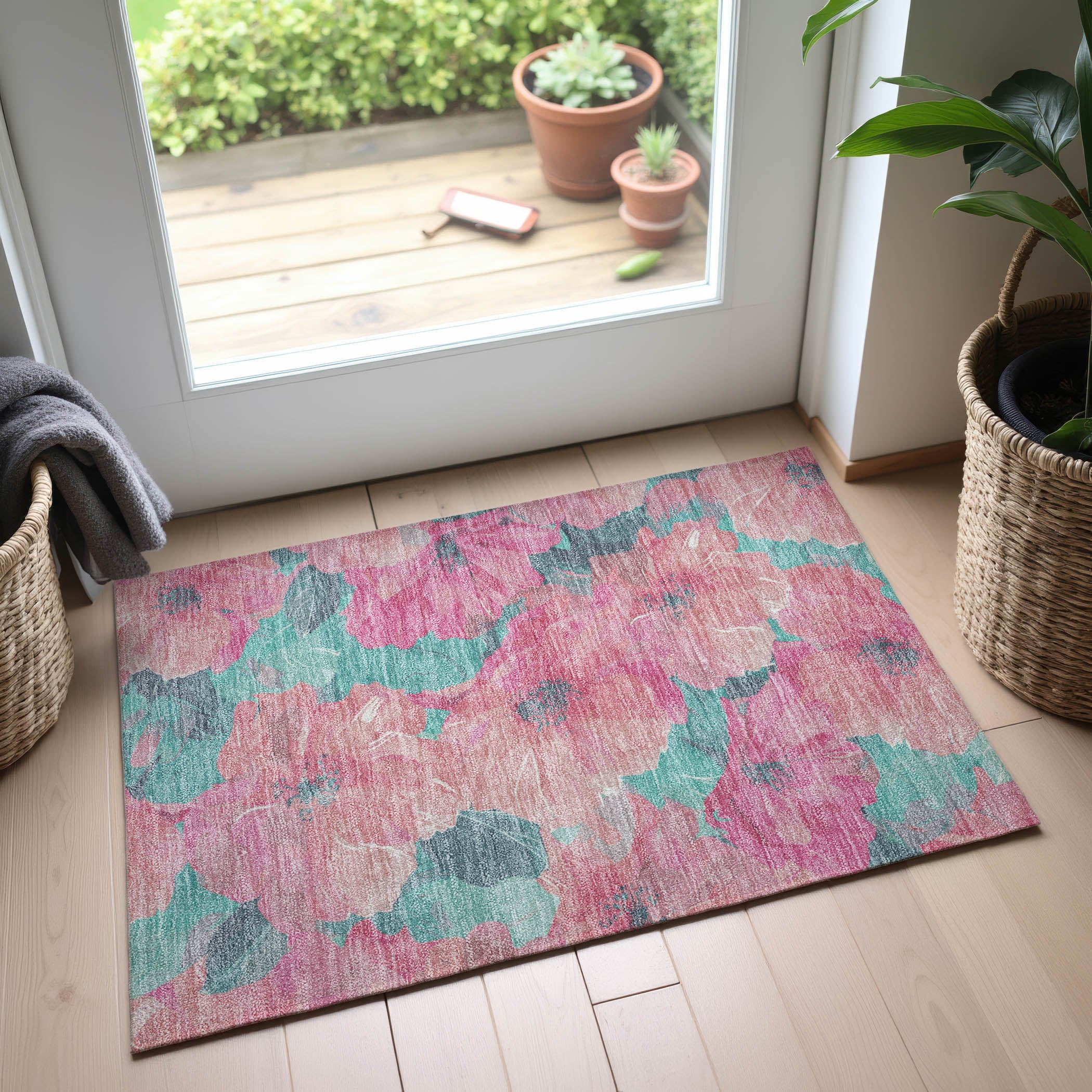 Bangkok Machine Washable Transitional Pink Rug 1'8" x 2'6" #shape_Rectangle