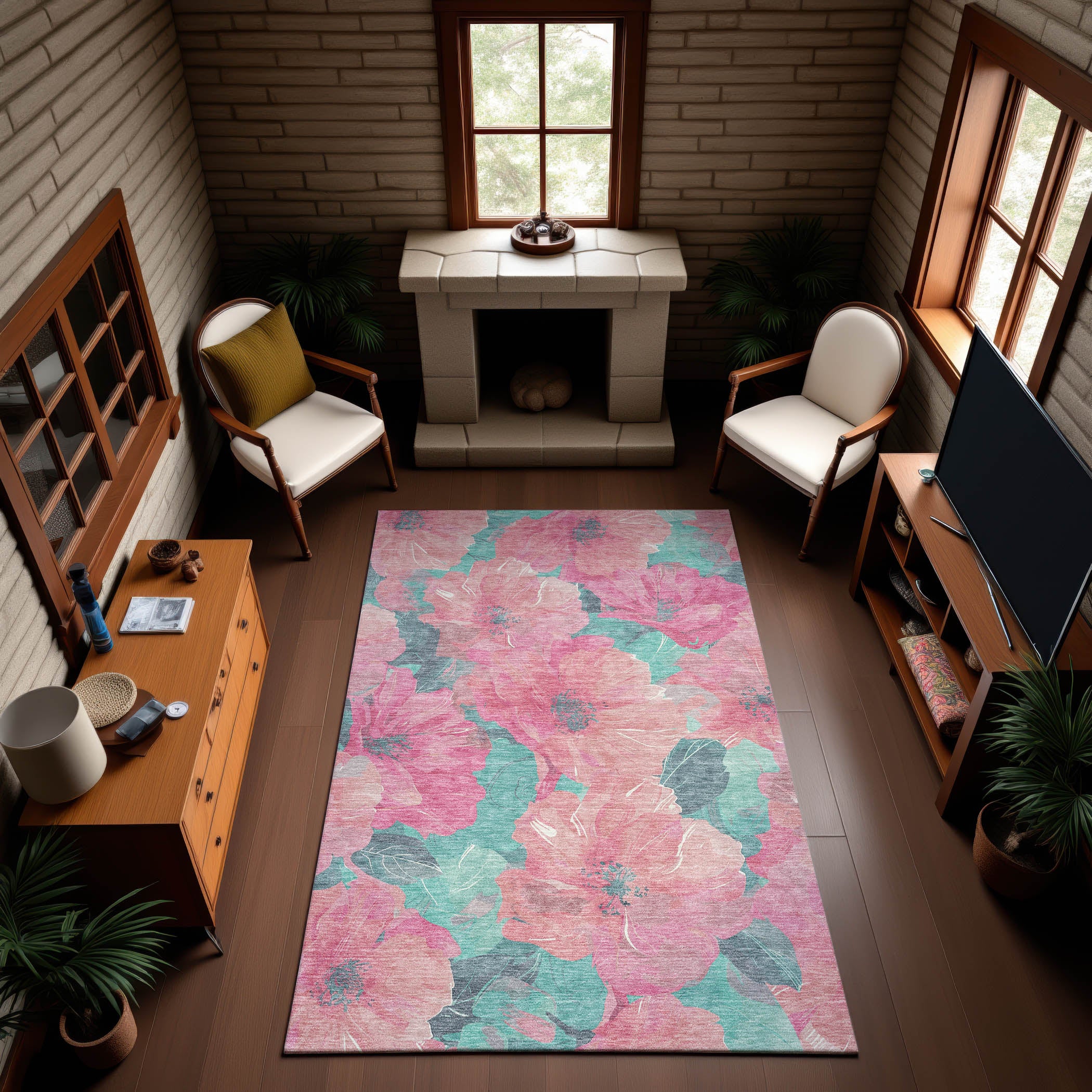 Bangkok Machine Washable Transitional Pink Rug 2'6" x 3'10" #shape_Rectangle