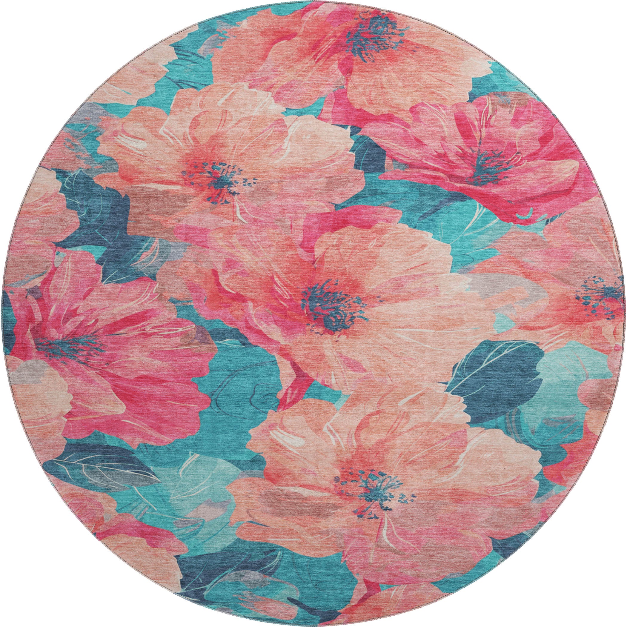 Bangkok Machine Washable Transitional Salmon Orange Rug 8' x 8' #shape_Round