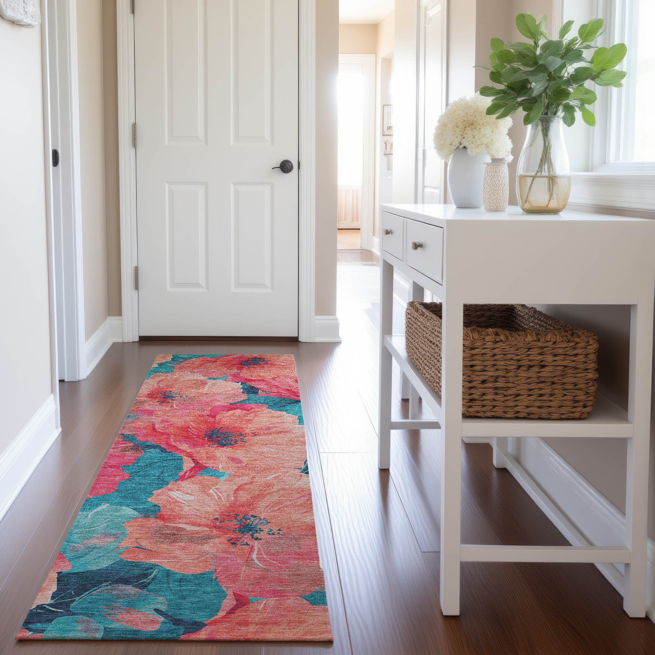 Bangkok Machine Washable Transitional Salmon Orange Rug 2'3" x 7'6" #shape_Runner