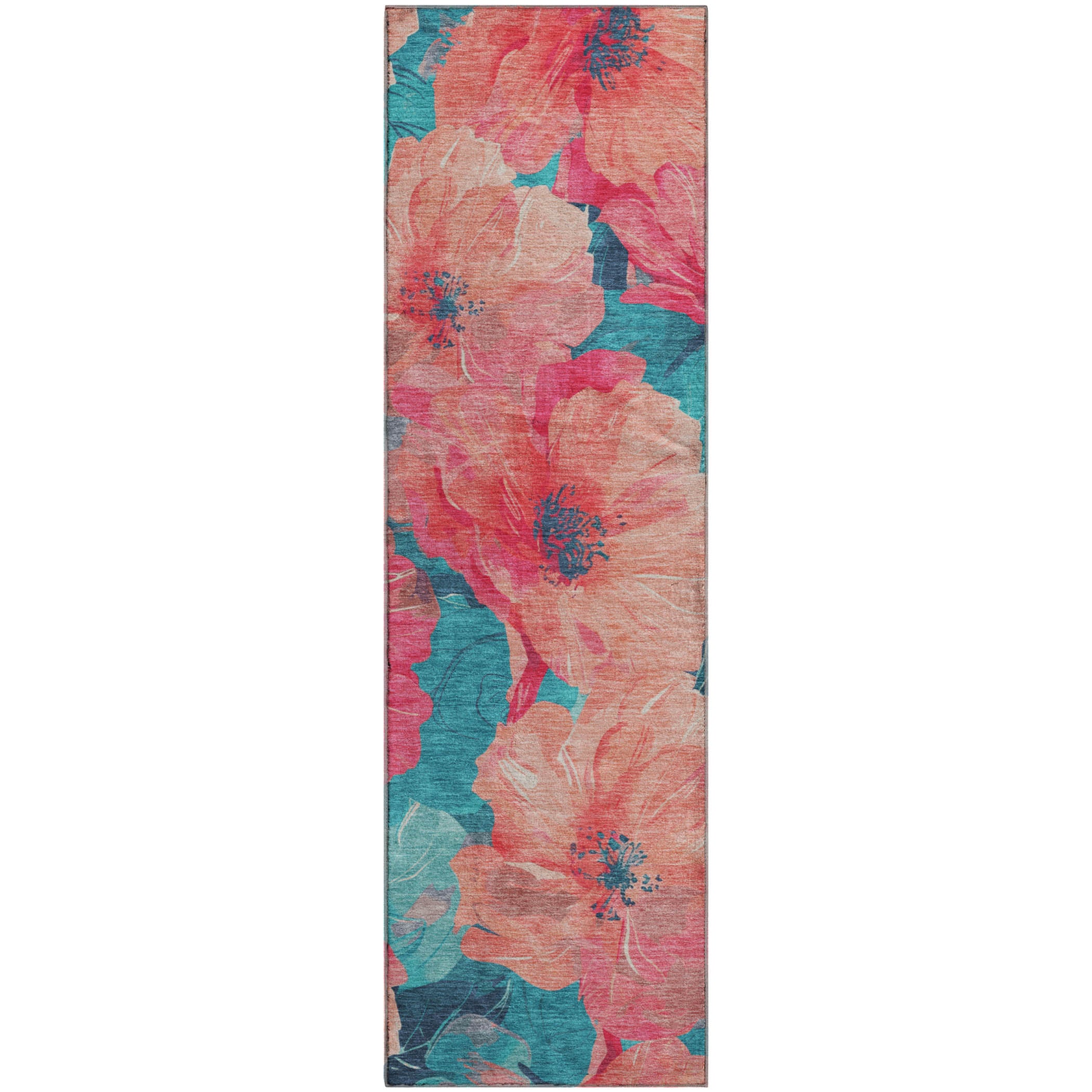 Bangkok Machine Washable Transitional Salmon Orange Rug 2'3" x 7'6" #shape_Runner