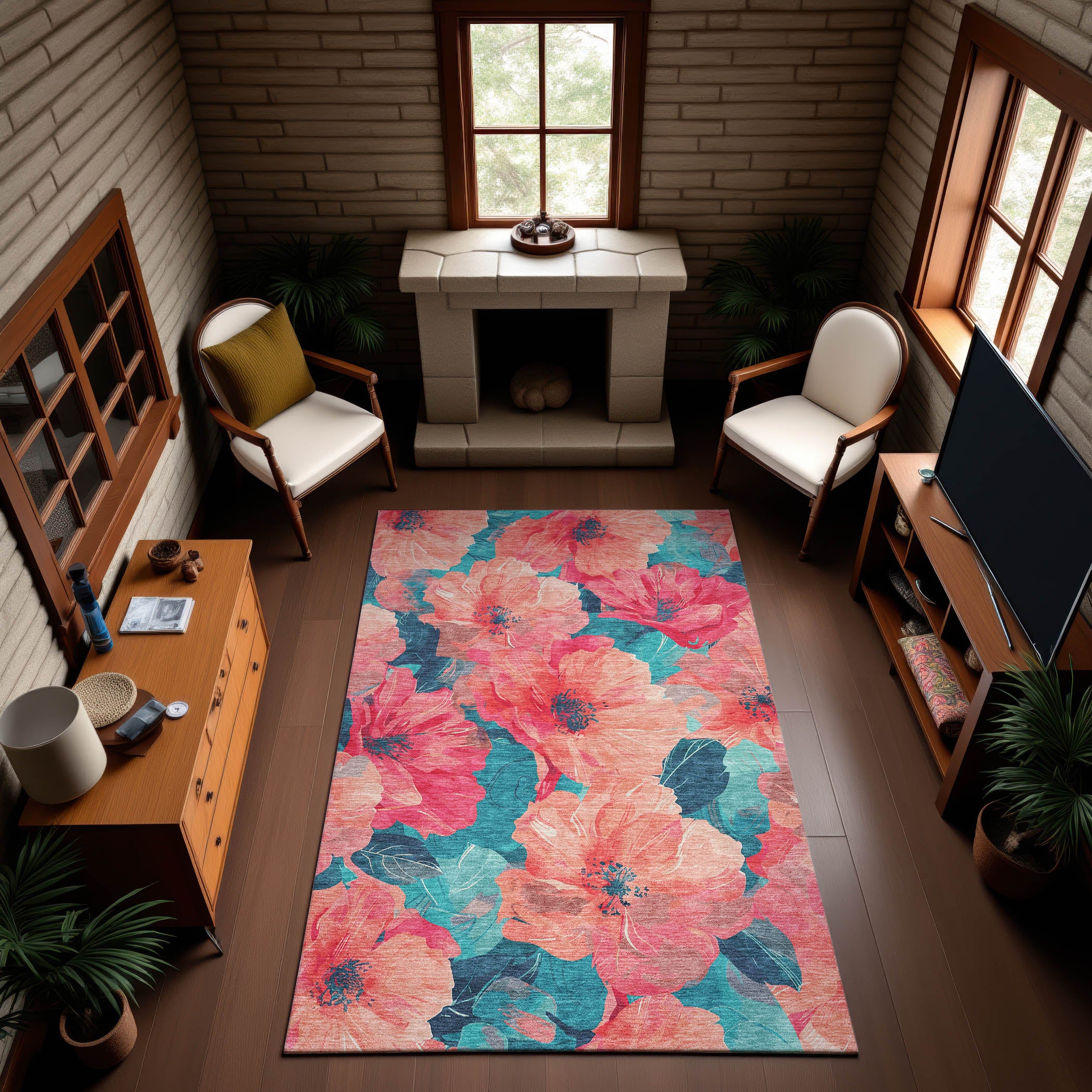 Bangkok Machine Washable Transitional Salmon Orange Rug 2'6" x 3'10" #shape_Rectangle