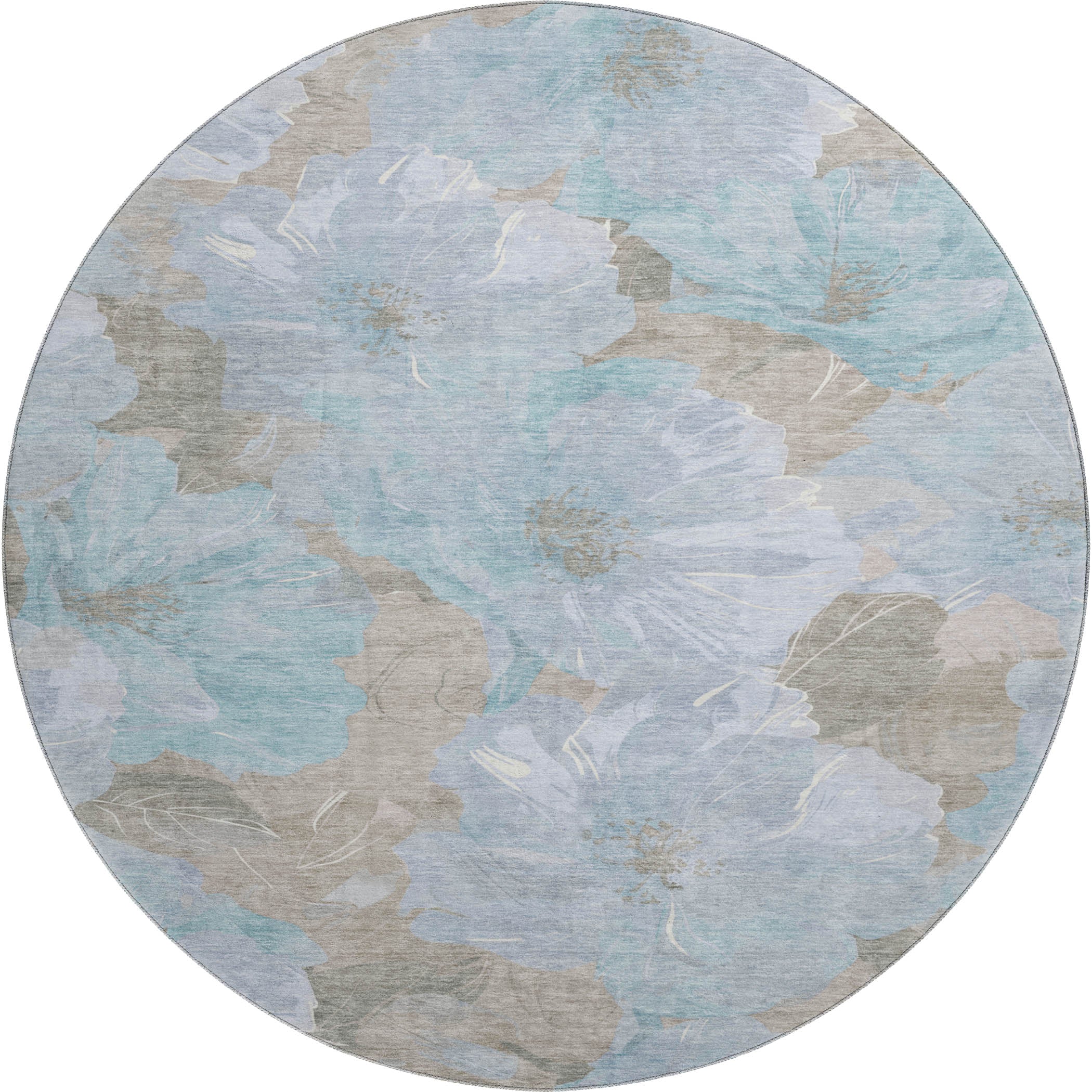 Bangkok Machine Washable Transitional Sky Blue Rug 8' x 8' #shape_Round