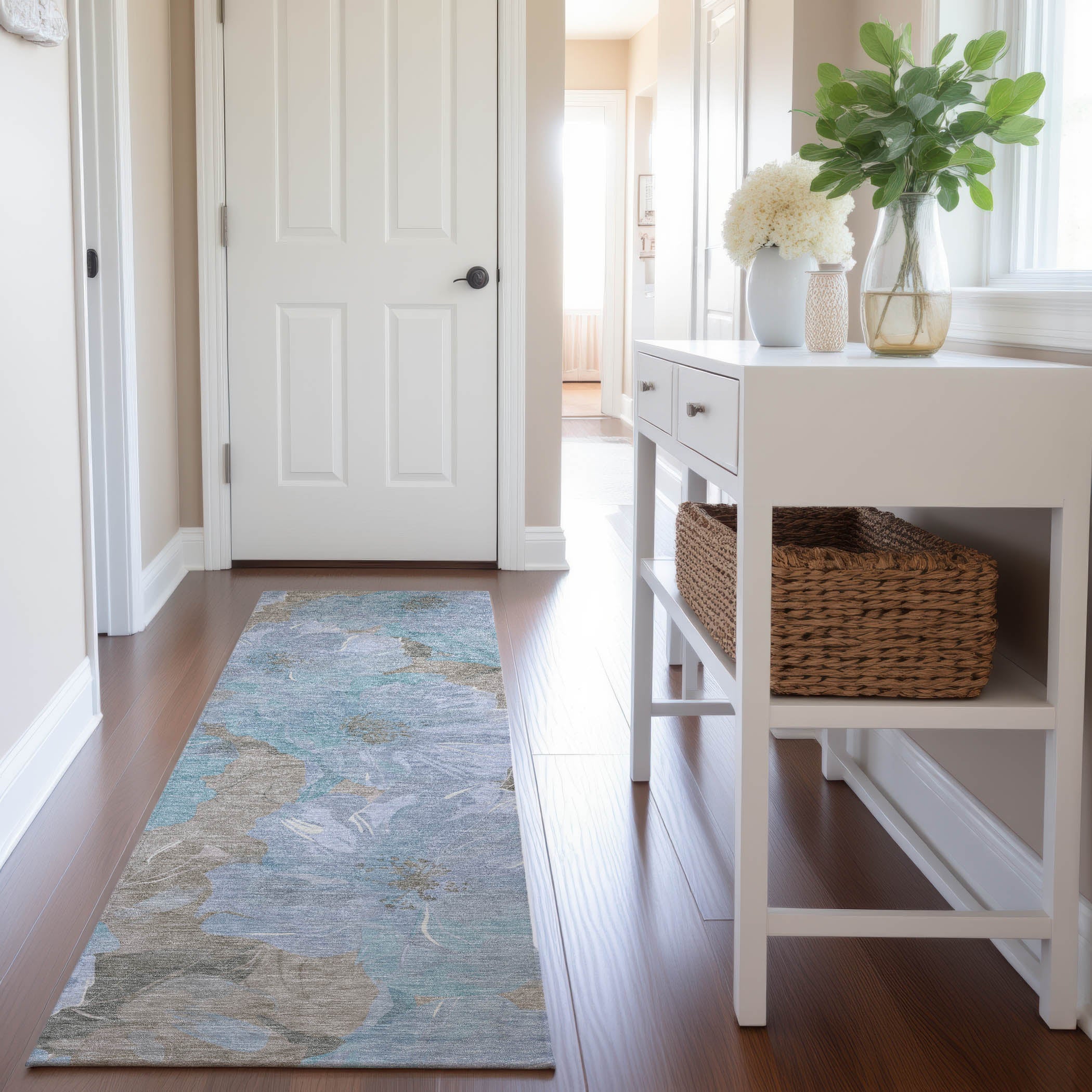 Bangkok Machine Washable Transitional Sky Blue Rug 2'3" x 7'6" #shape_Runner