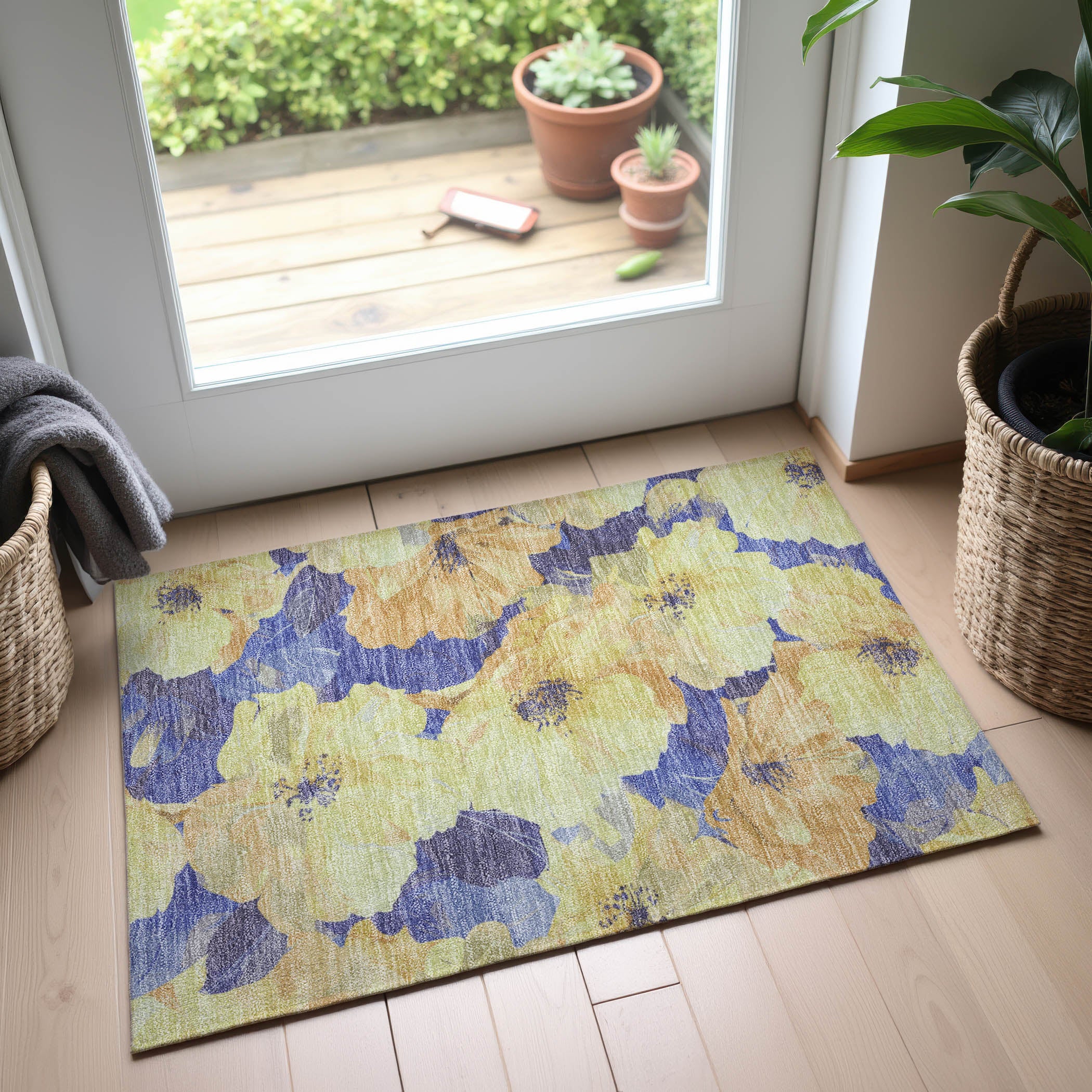 Bangkok Machine Washable Transitional Wheat Gold Rug 1'8" x 2'6" #shape_Rectangle