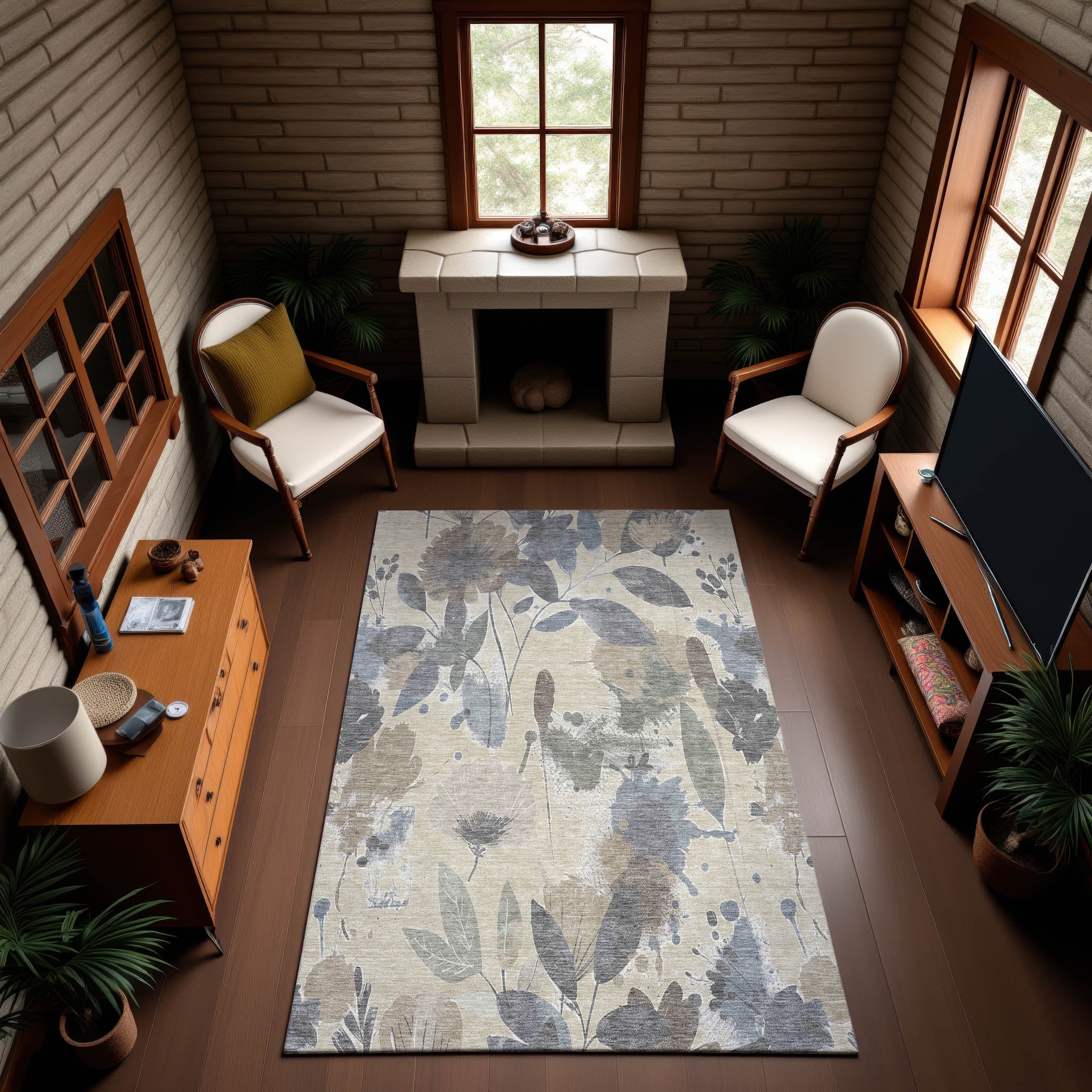 Montevideo Machine Washable Transitional Beige Brown Rug 2'6" x 3'10" #shape_Rectangle