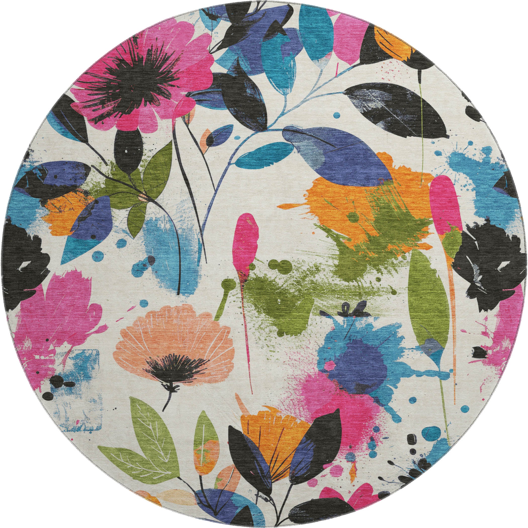 Montevideo Machine Washable Transitional Ivory Rug 8' x 8' #shape_Round