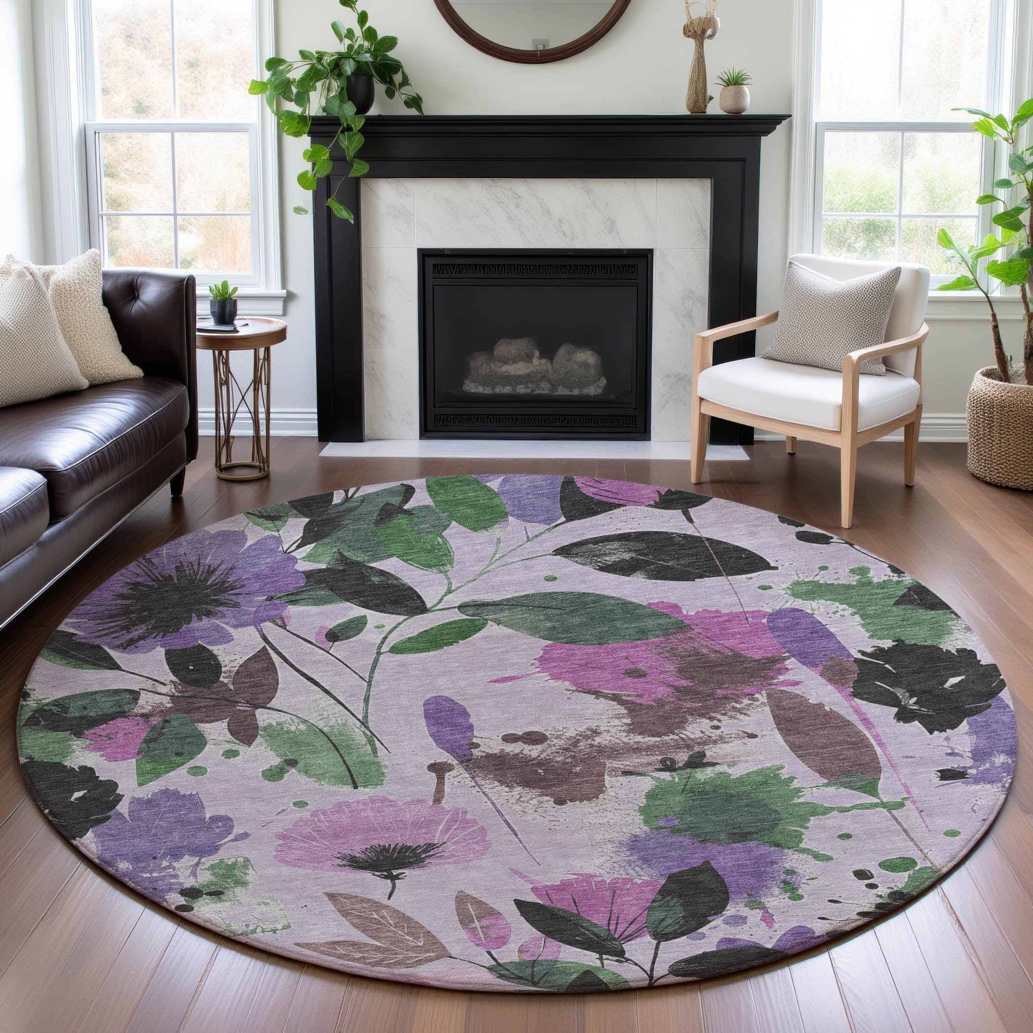 Montevideo Machine Washable Transitional Lavender Purple Rug 8' x 8' #shape_Round