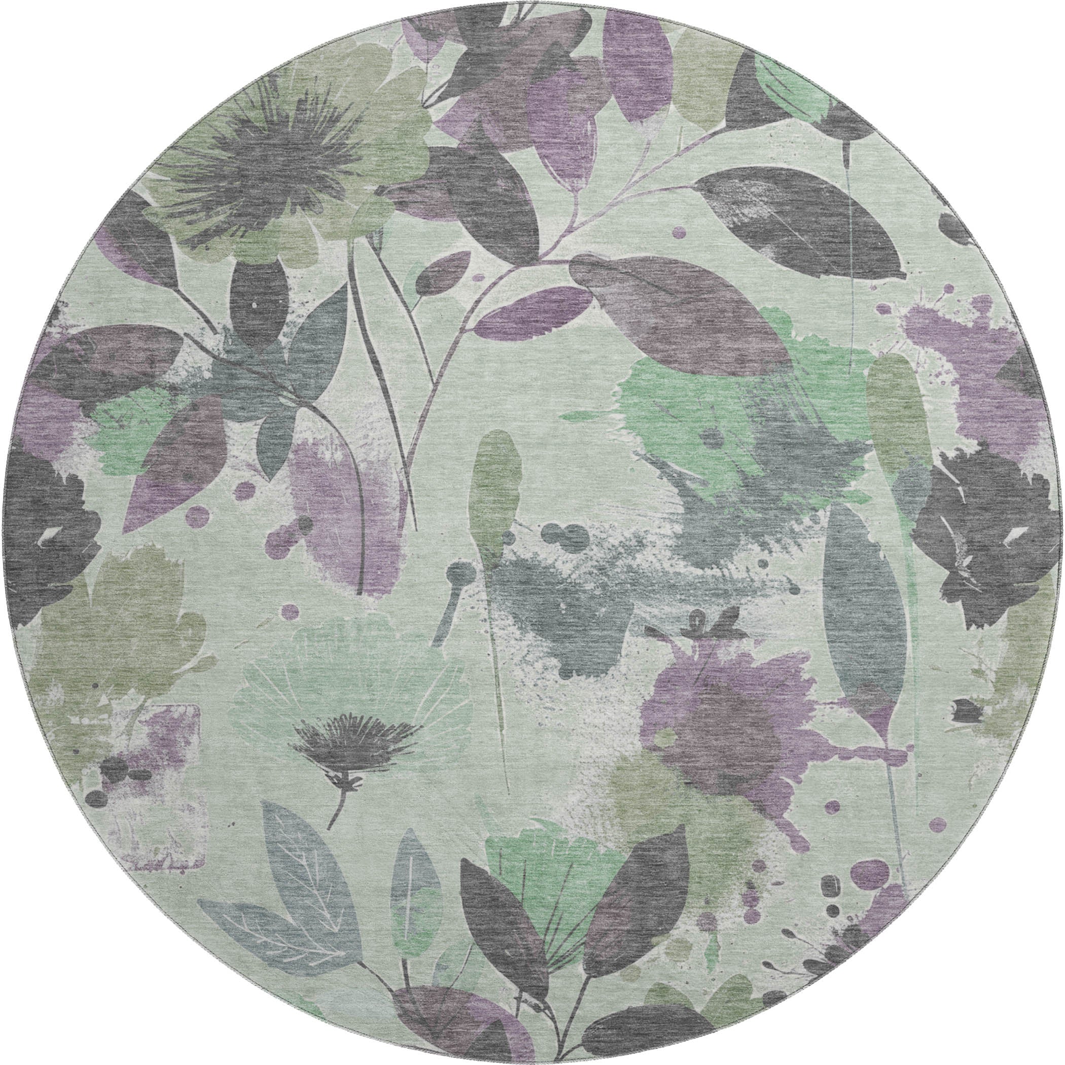 Montevideo Machine Washable Transitional Sage Green Rug 8' x 8' #shape_Round