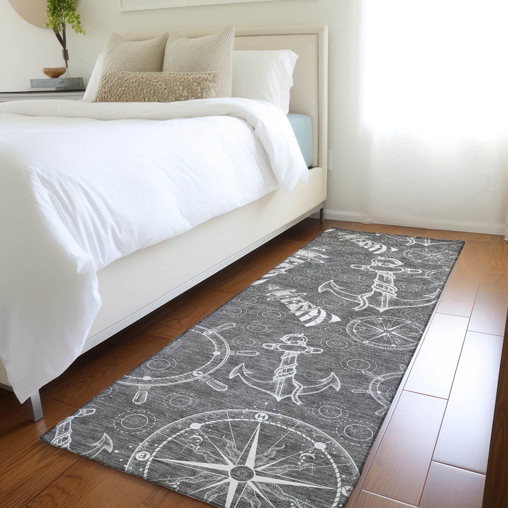Baku Machine Washable Coastal Gray Rug 2'3" x 7'6" #shape_Runner