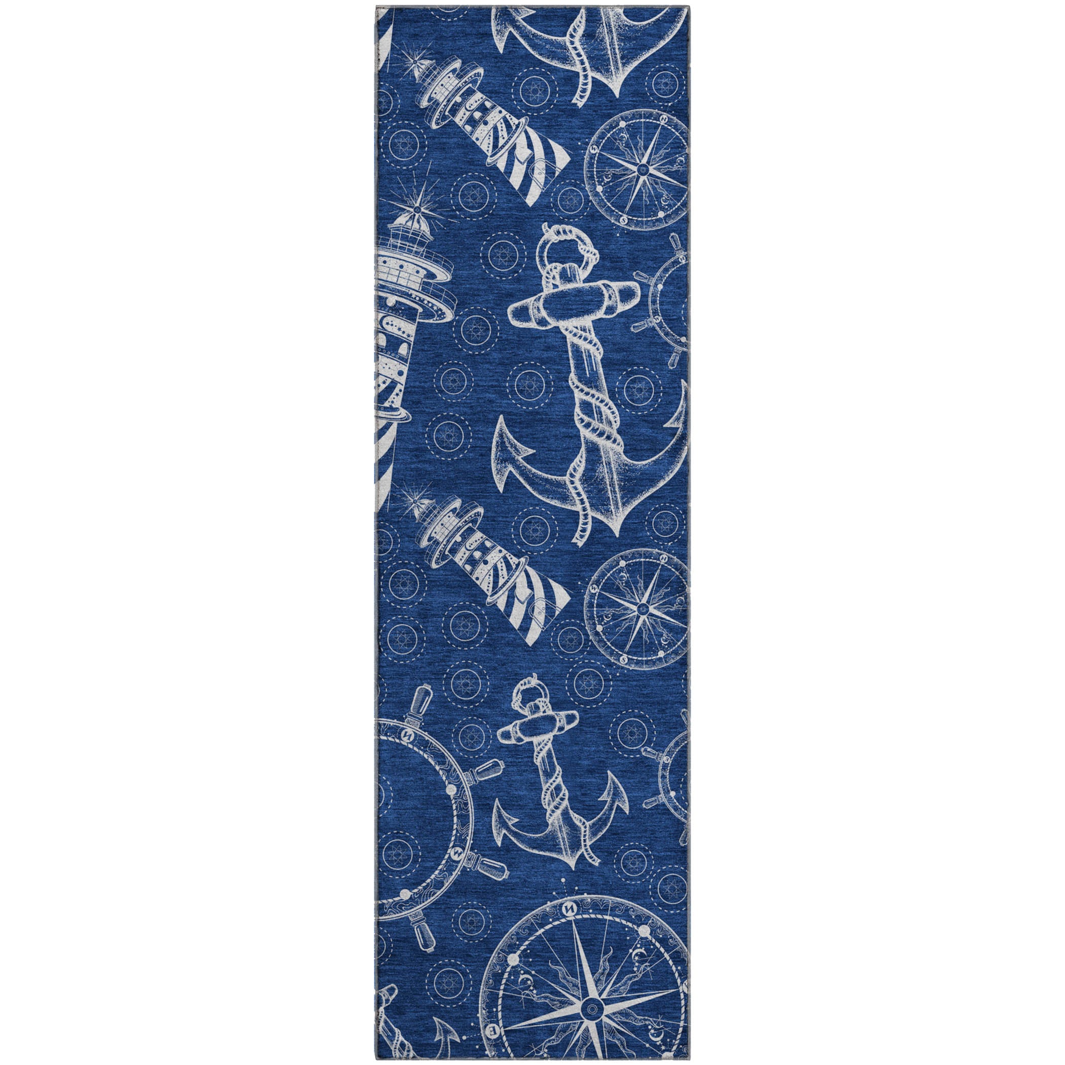 Baku Machine Washable Coastal Navy Blue Rug 2'3" x 7'6" #shape_Runner