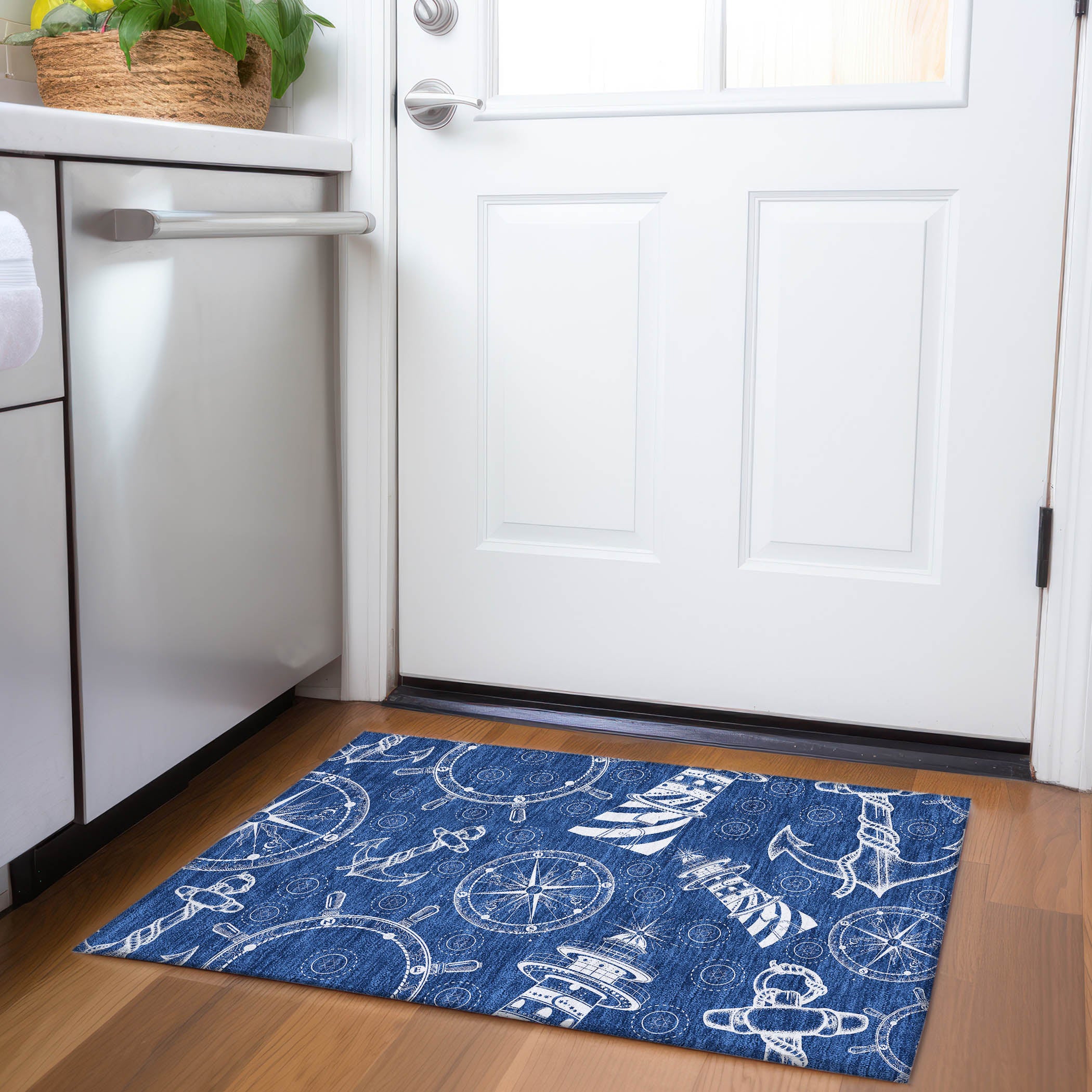 Baku Machine Washable Coastal Navy Blue Rug 1'8" x 2'6" #shape_Rectangle